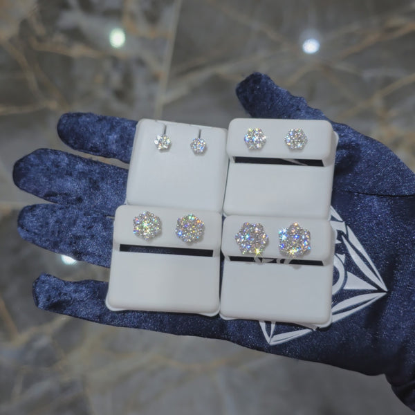 Premium VVS moissanite flower stud earrings in 925 sterling silver