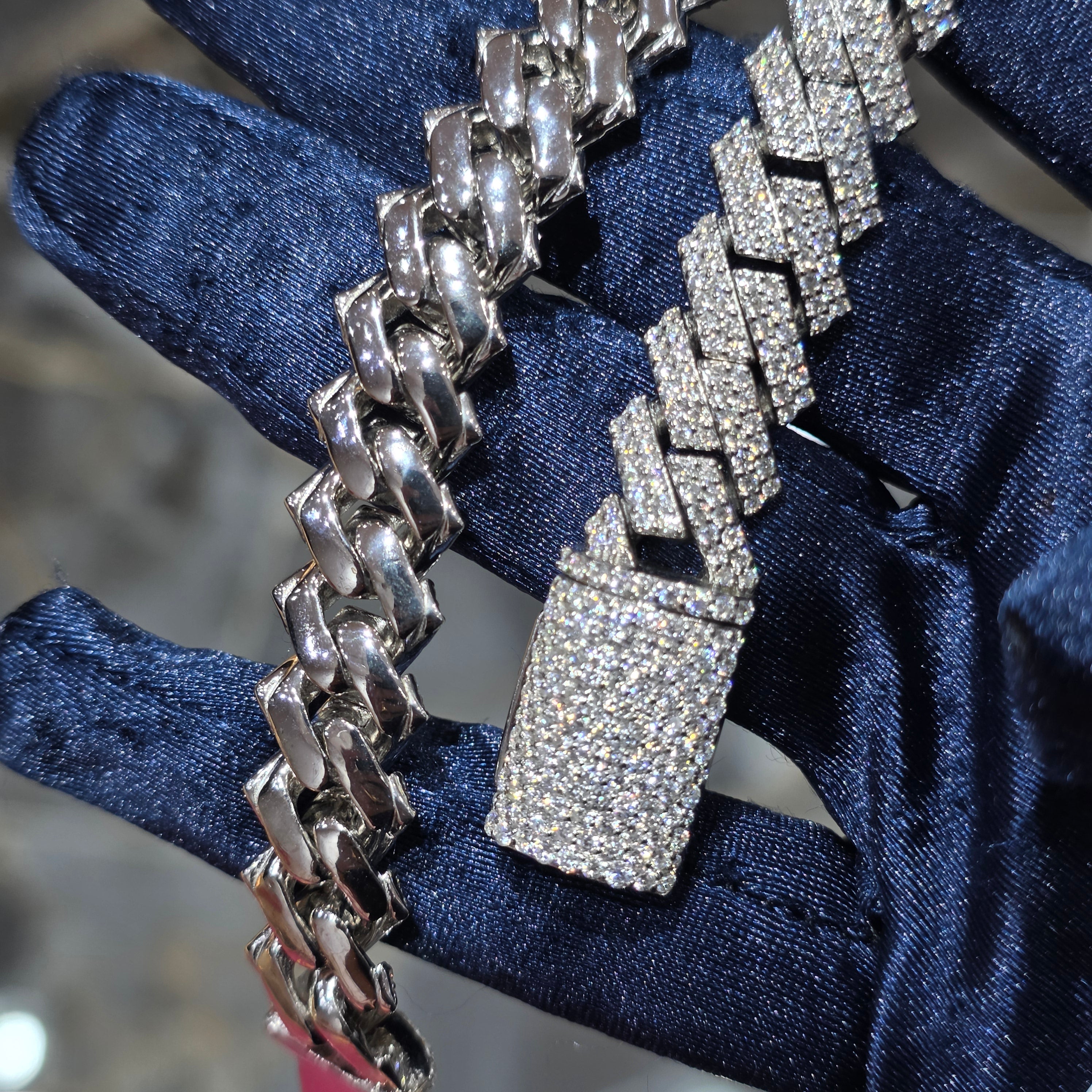Moissanite Spiked Cuban Link Bracelet – 925 Sterling Silver | 12MM
