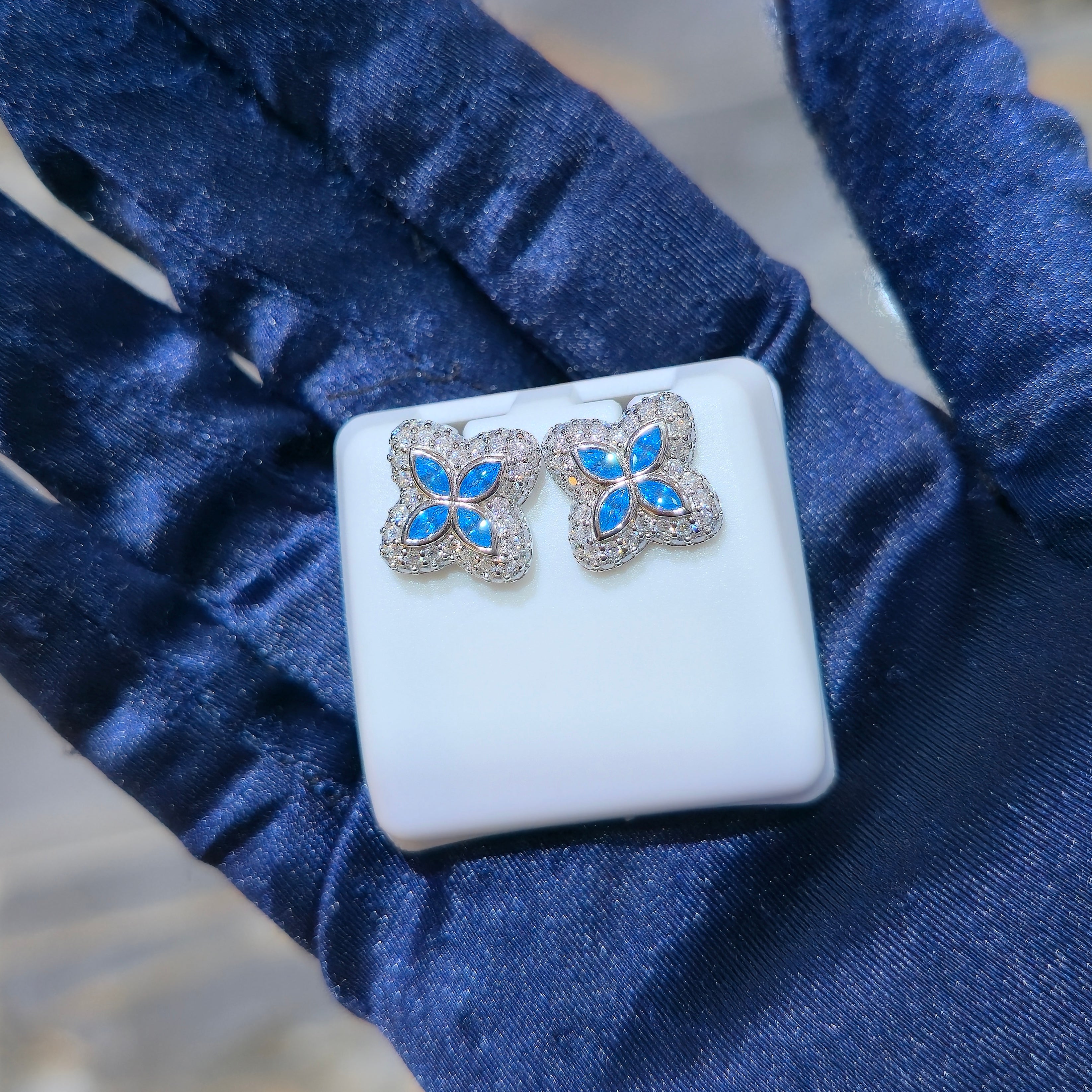 Sterling Silver Moissanite Four Leaf Marquise Cut Stud Earrings