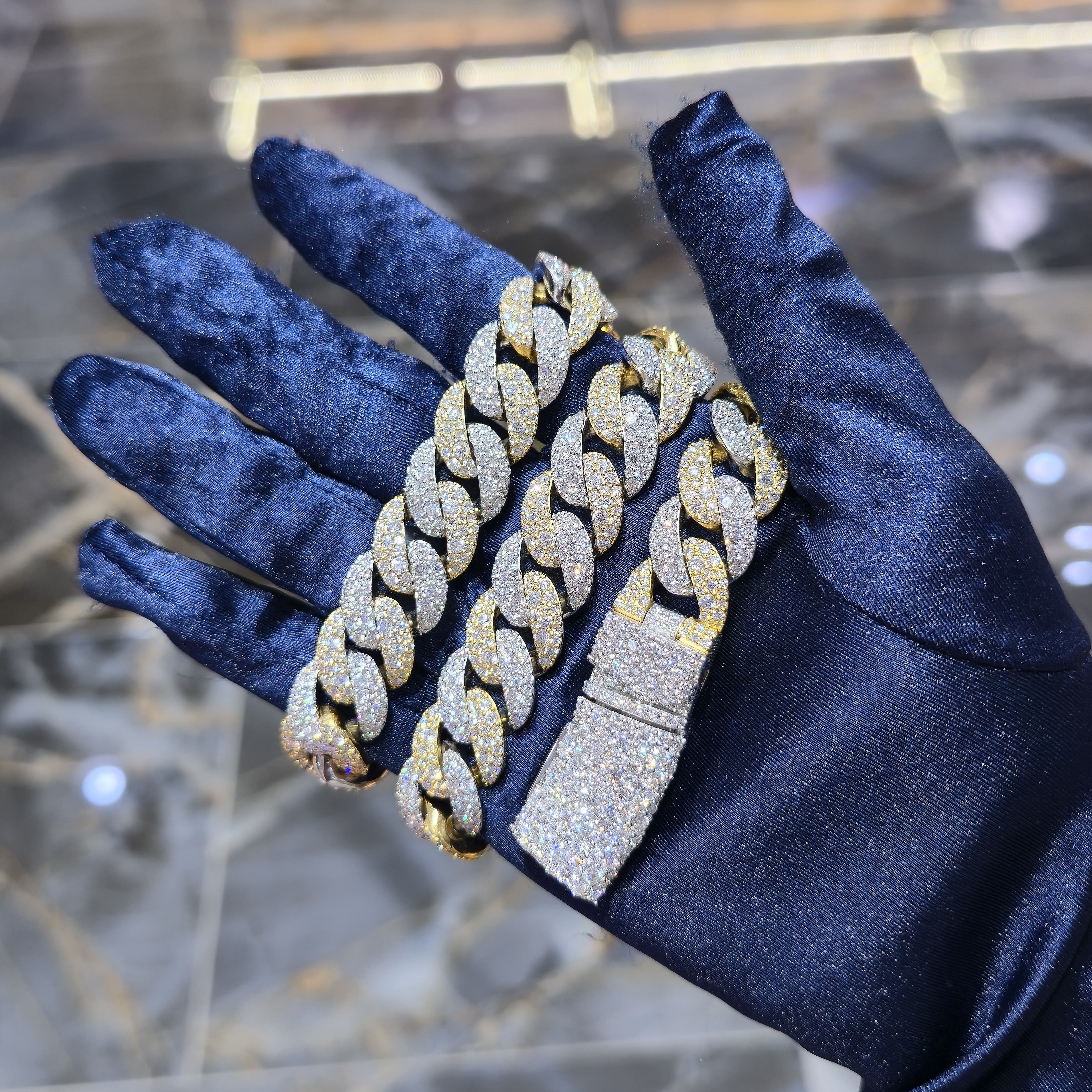 Moissanite Two-Tone Cuban Link Chain | 14mm | Silver & Gold / Rose Gold & Silver