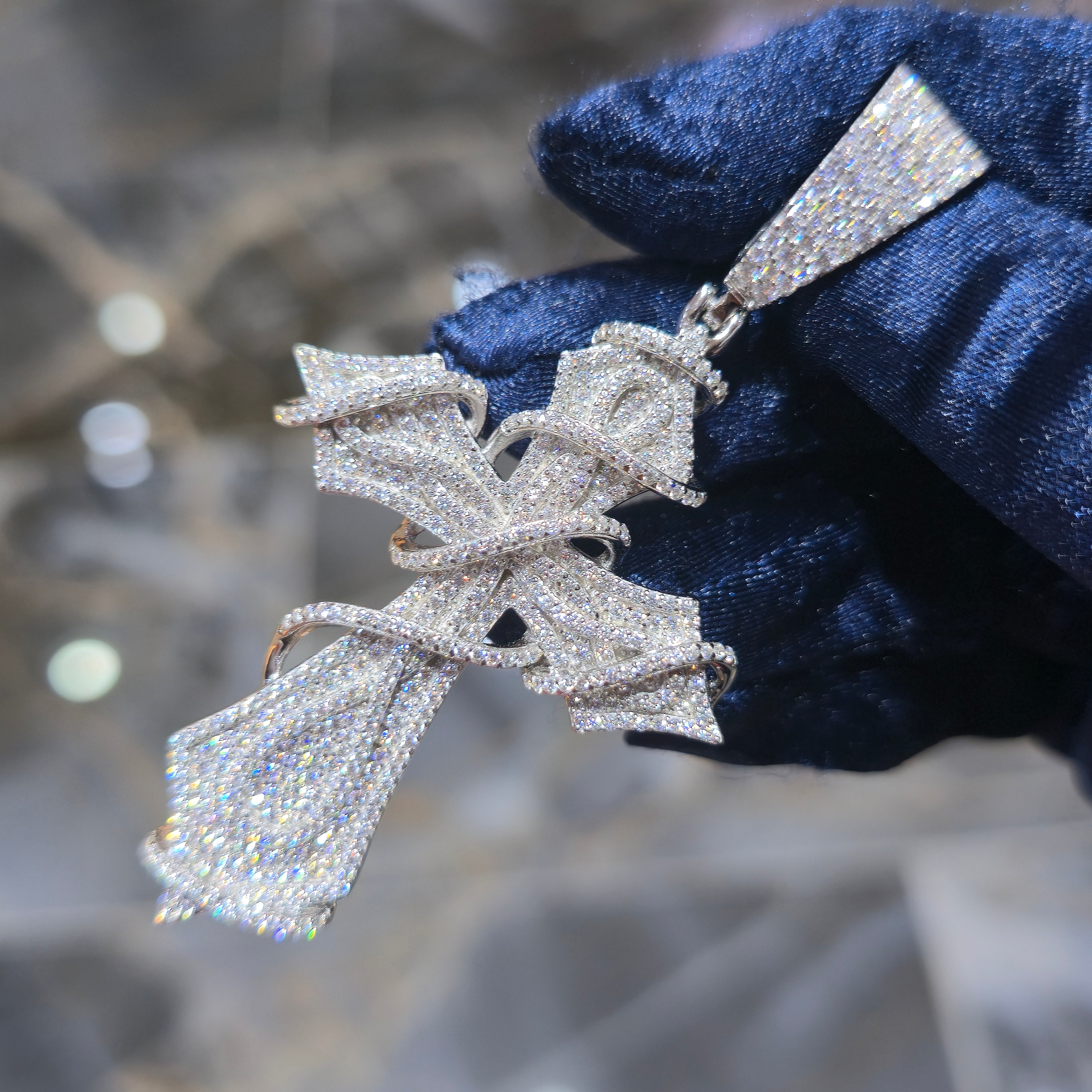 Moissanite Thorns Cross Pendant – 925 Sterling Silver | 3.50 CTW | Silver, Gold & Rose Gold