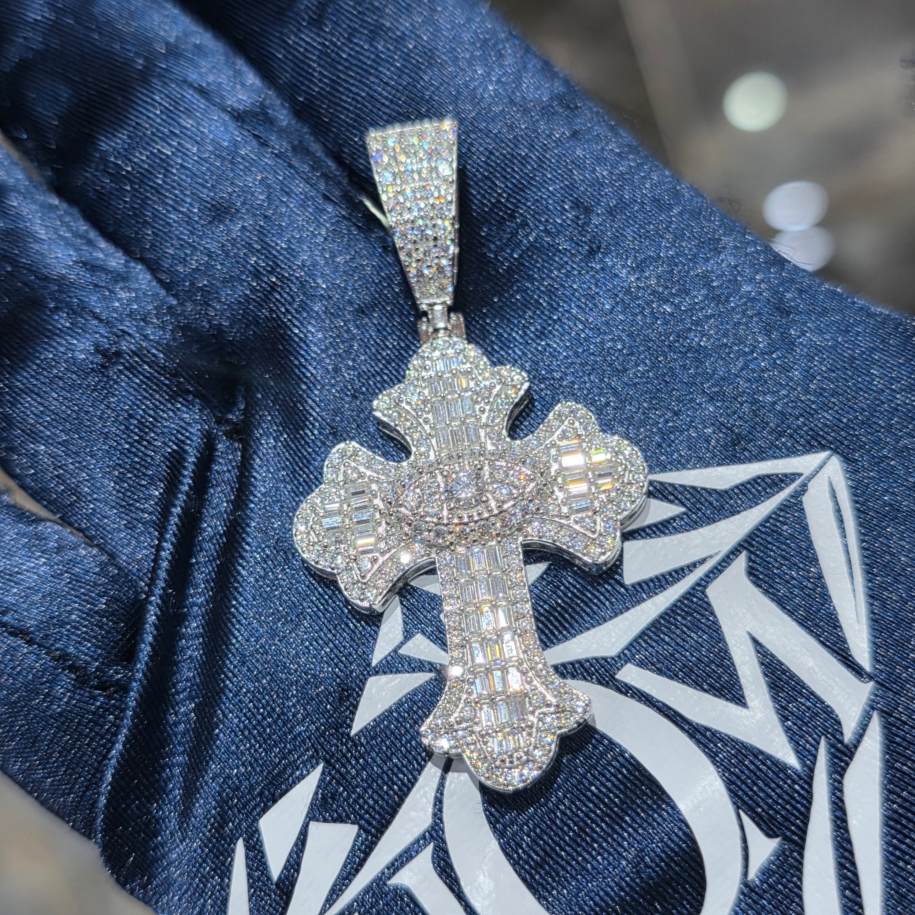 Moissanite Baguette Cross Pendant – 925 Sterling Silver | 2.69 CTW | Silver, Gold & Rose Gold