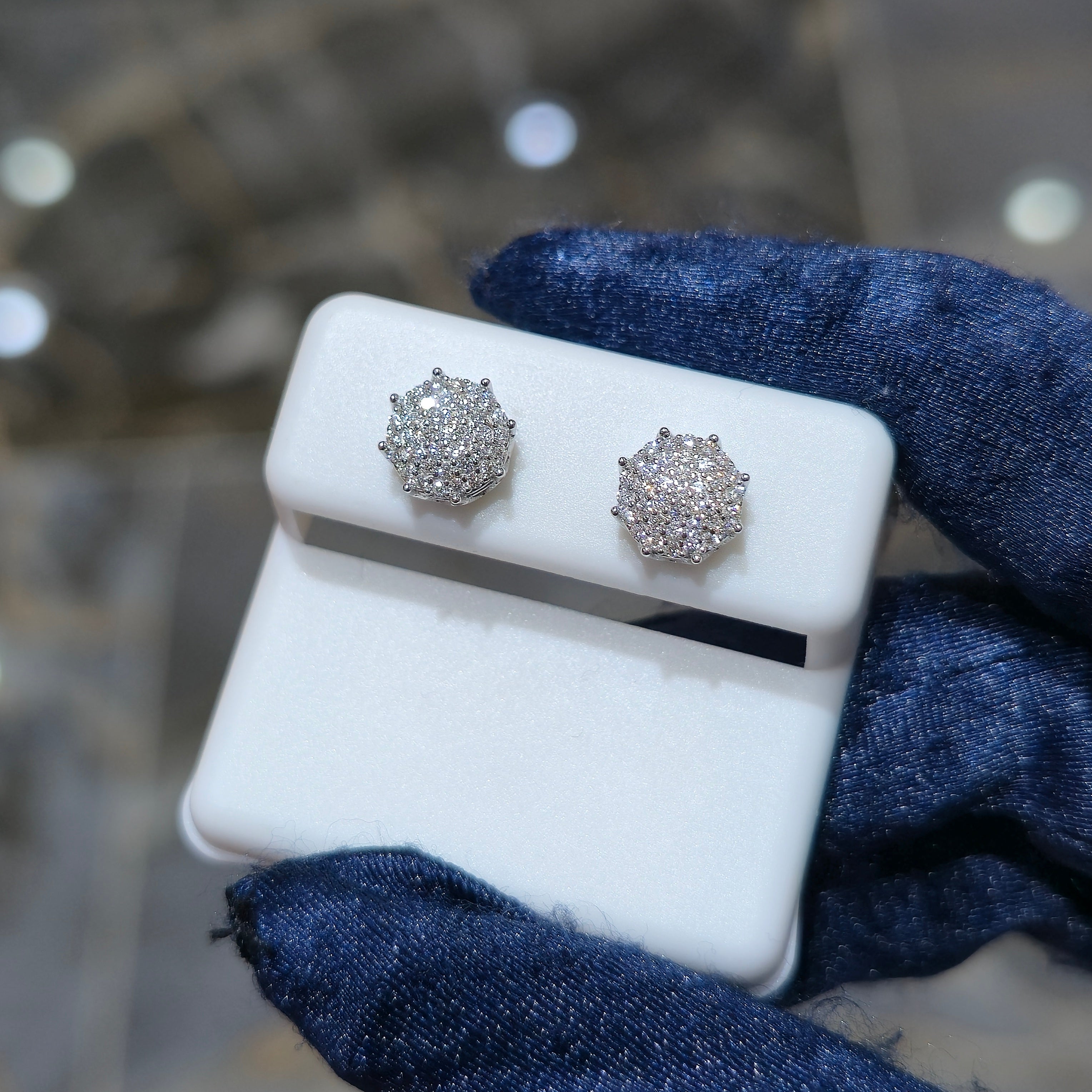 Honeycomb Moissanite Pavé Earrings - Silver
