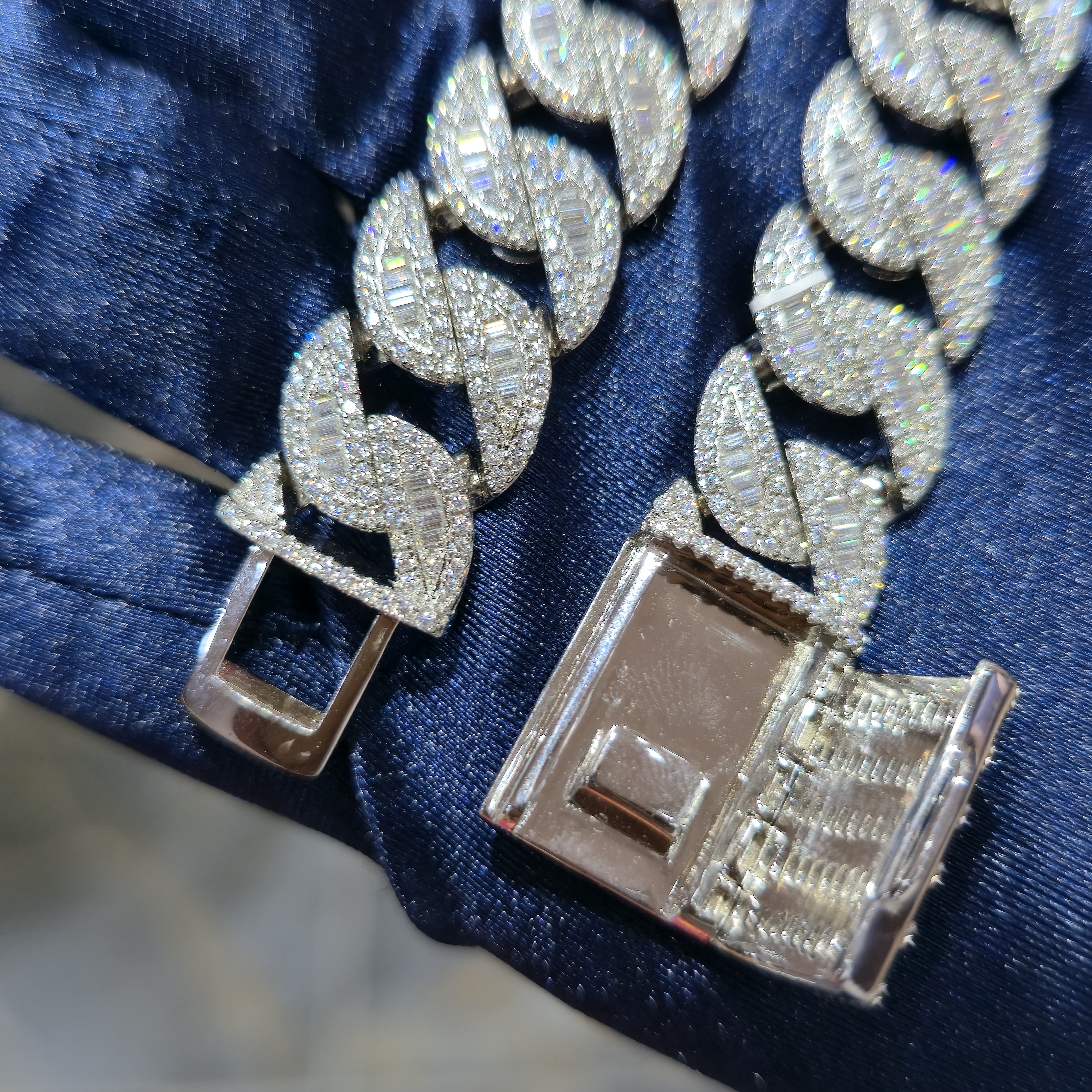 Moissanite Miami Cuban Baguette Link Chain | 14mm | Silver, Gold & Rose Gold