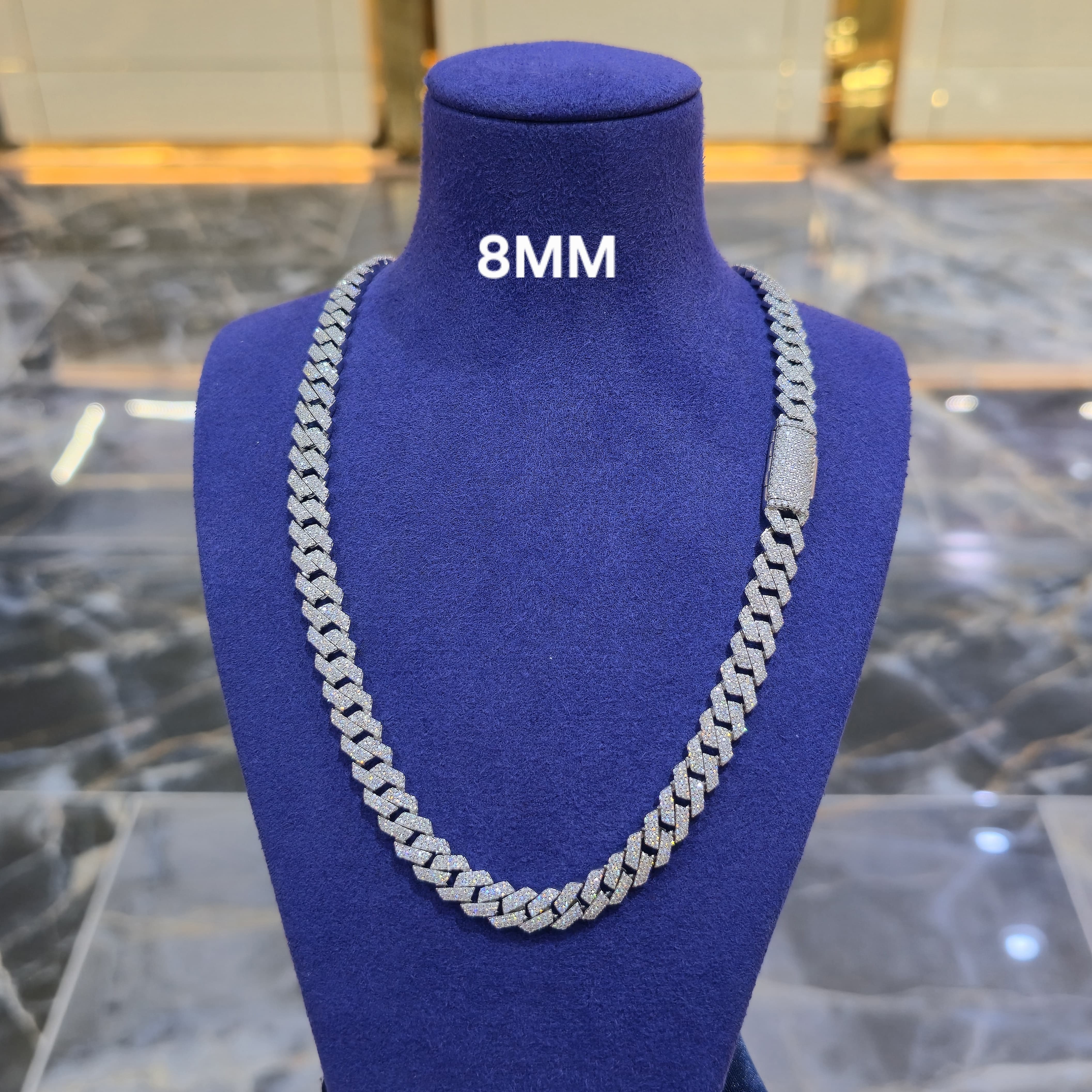 Moissanite Cuban Prong Chain | 8mm, 10mm, 12mm | Silver, Gold & Rose Gold