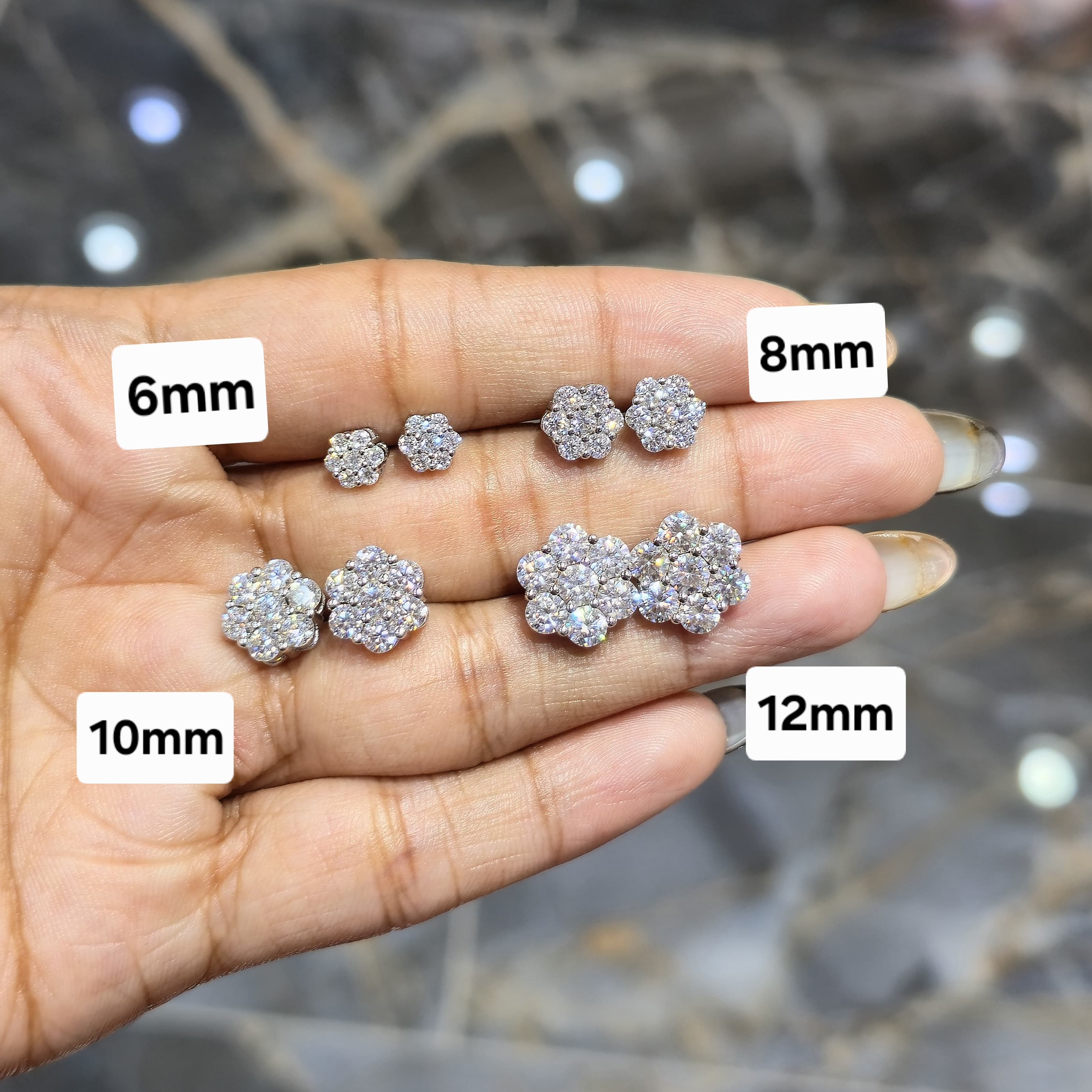 Sterling Silver Moissanite Flower Stud Earrings