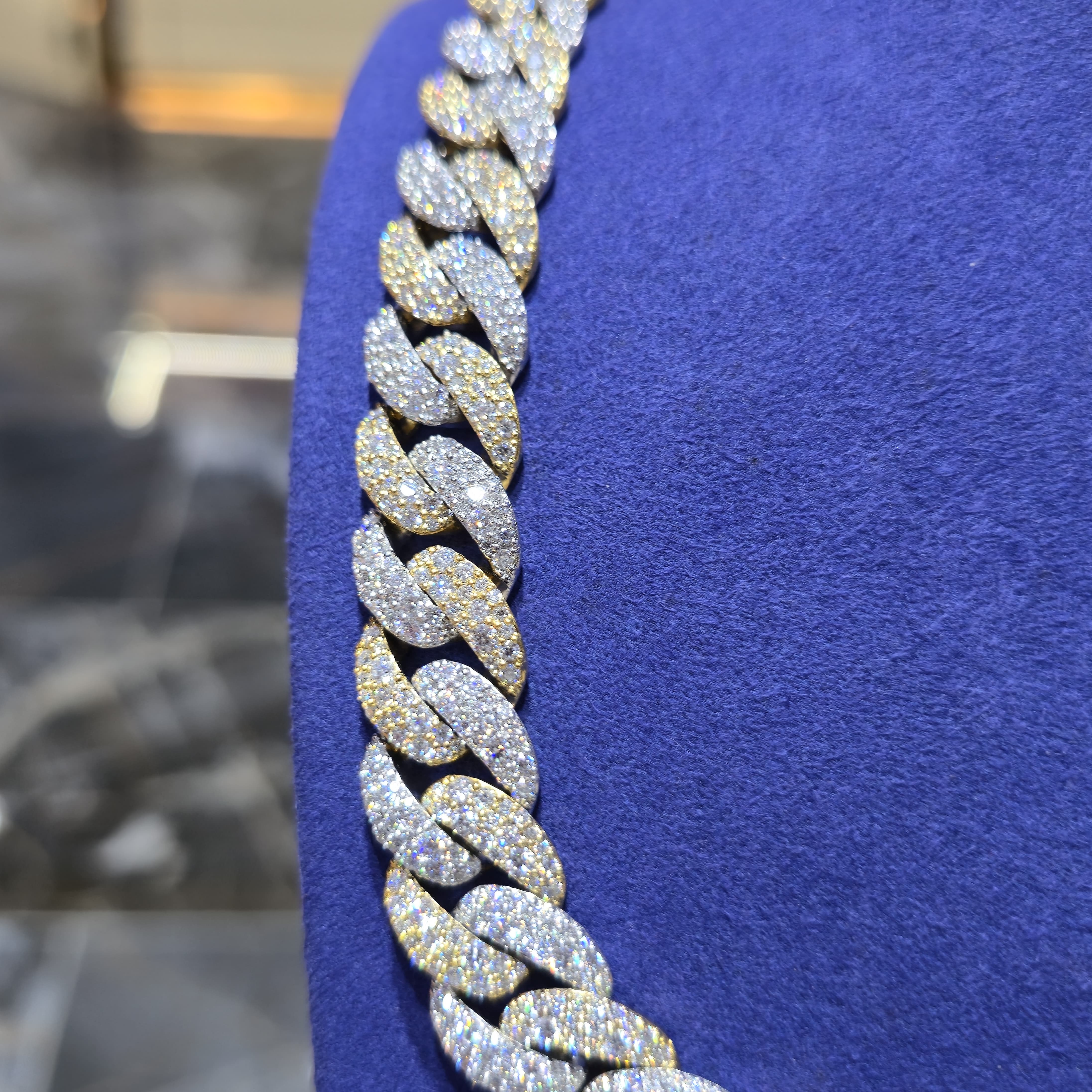 Moissanite Two-Tone Cuban Link Chain | 14mm | Silver & Gold / Rose Gold & Silver