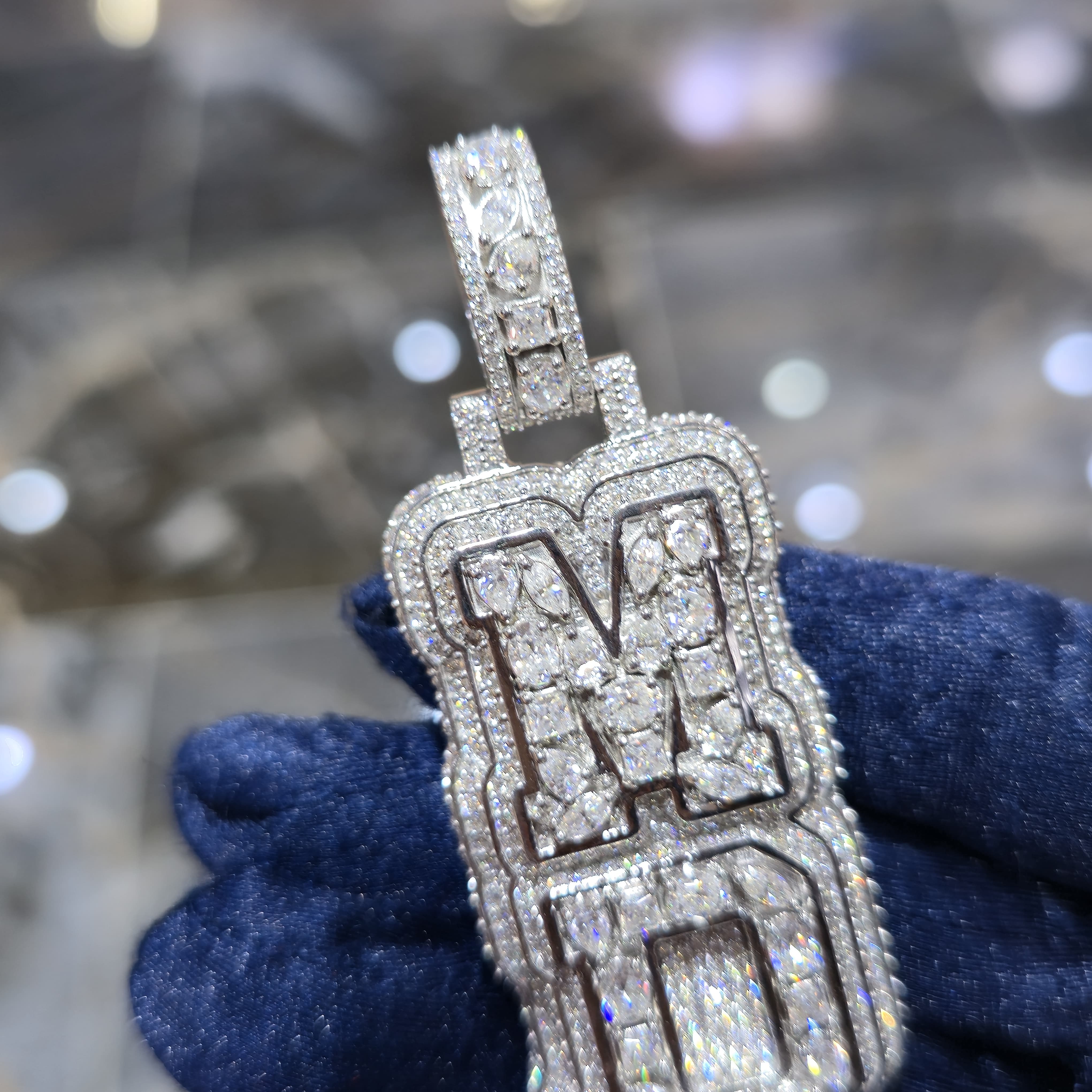 Custom 3-Layer Moissanite Pendant 1×2 Inch With 3mm Tennis Chain | 925 Sterling Silver | White Yellow & Rose Gold