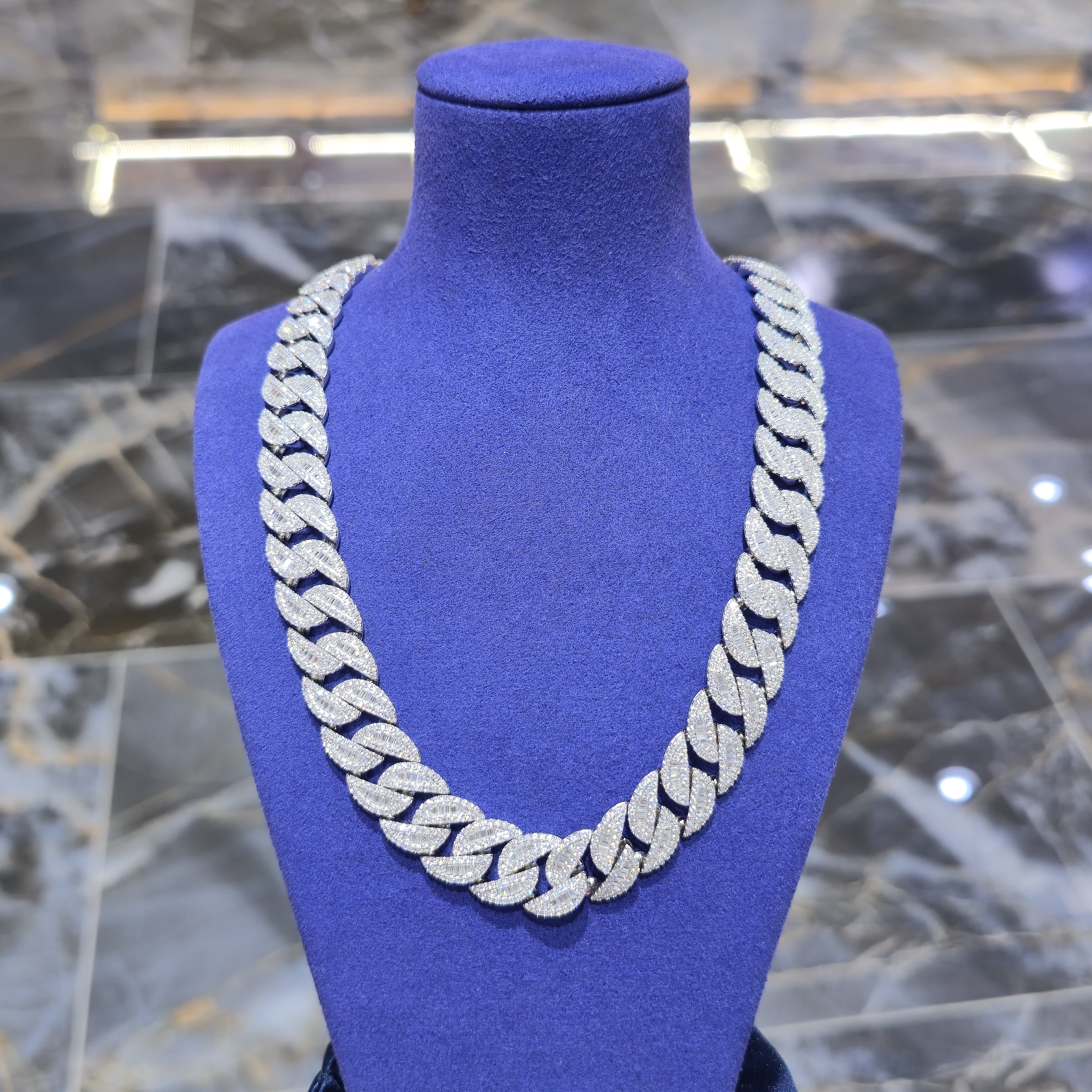 Moissanite Miami Cuban Baguette Link Chain | 14mm | Silver, Gold & Rose Gold