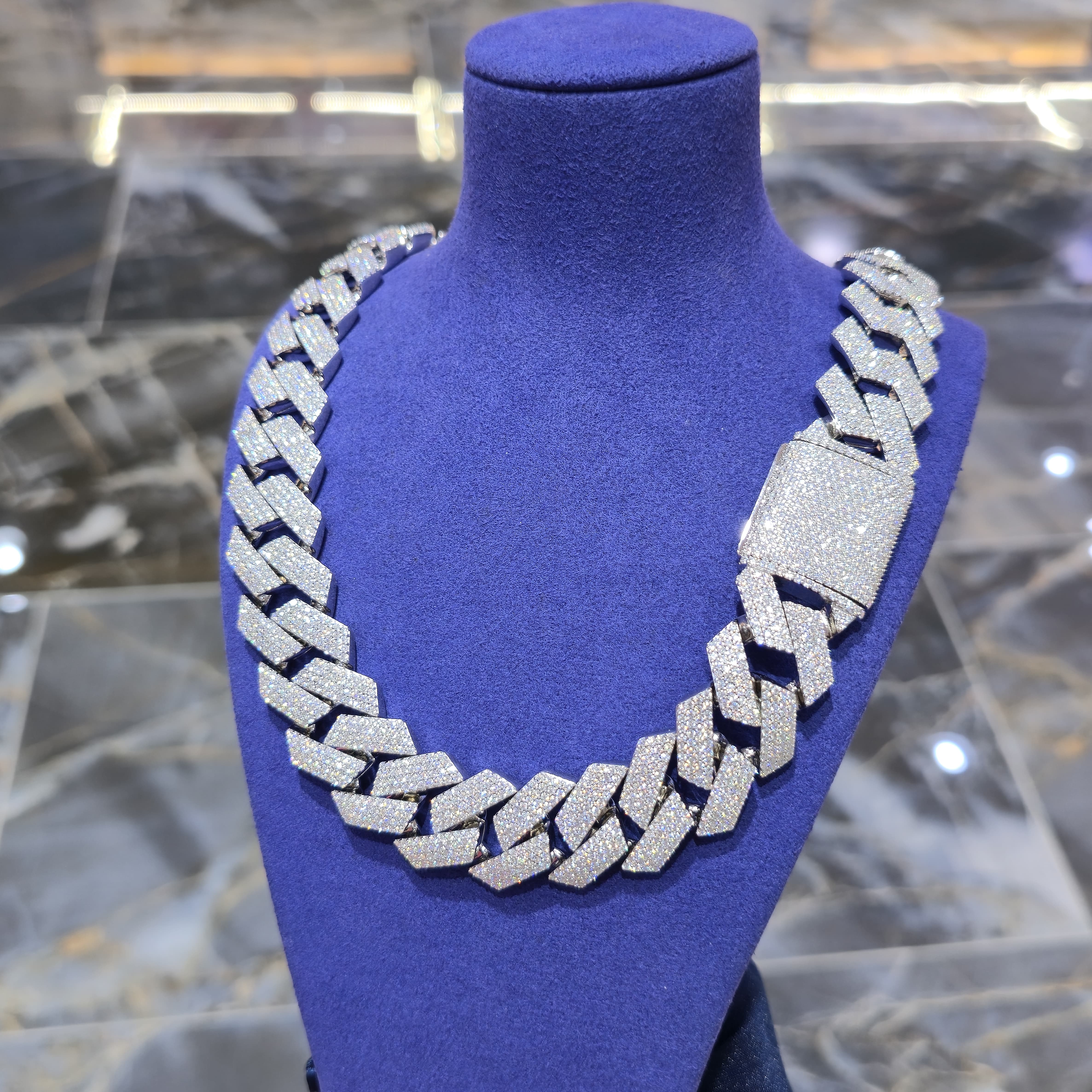 Moissanite Miami Cuban Prong Link Chain | 22mm | Silver, Gold & Rose Gold