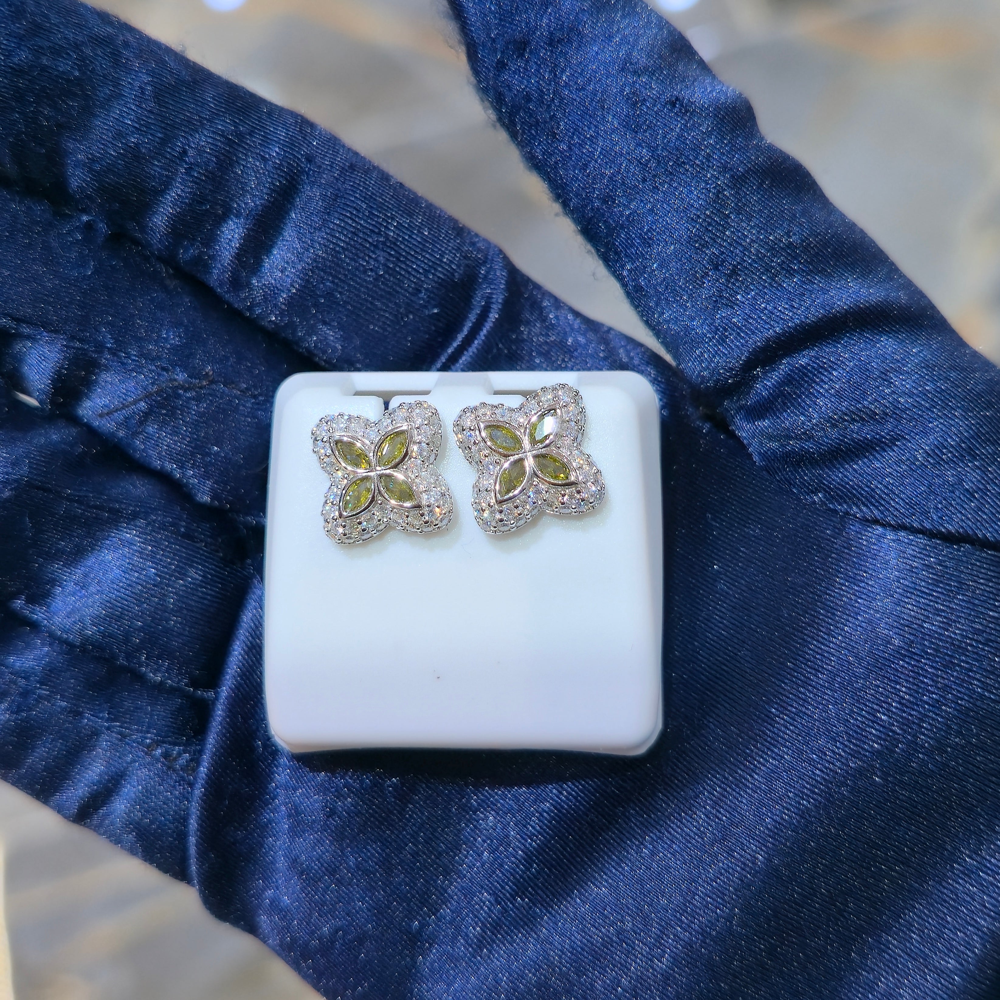 Sterling Silver Moissanite Four Leaf Marquise Cut Stud Earrings