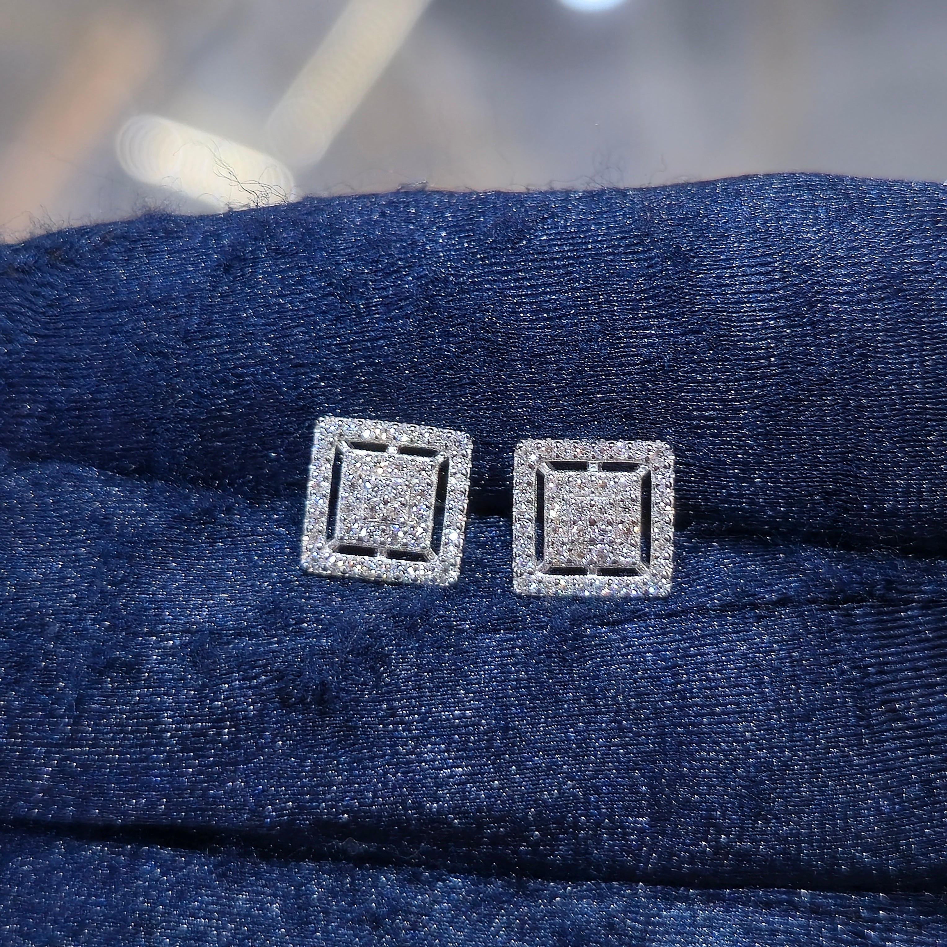 Sterling Silver Moissanite Square Halo Cluster Stud Earrings