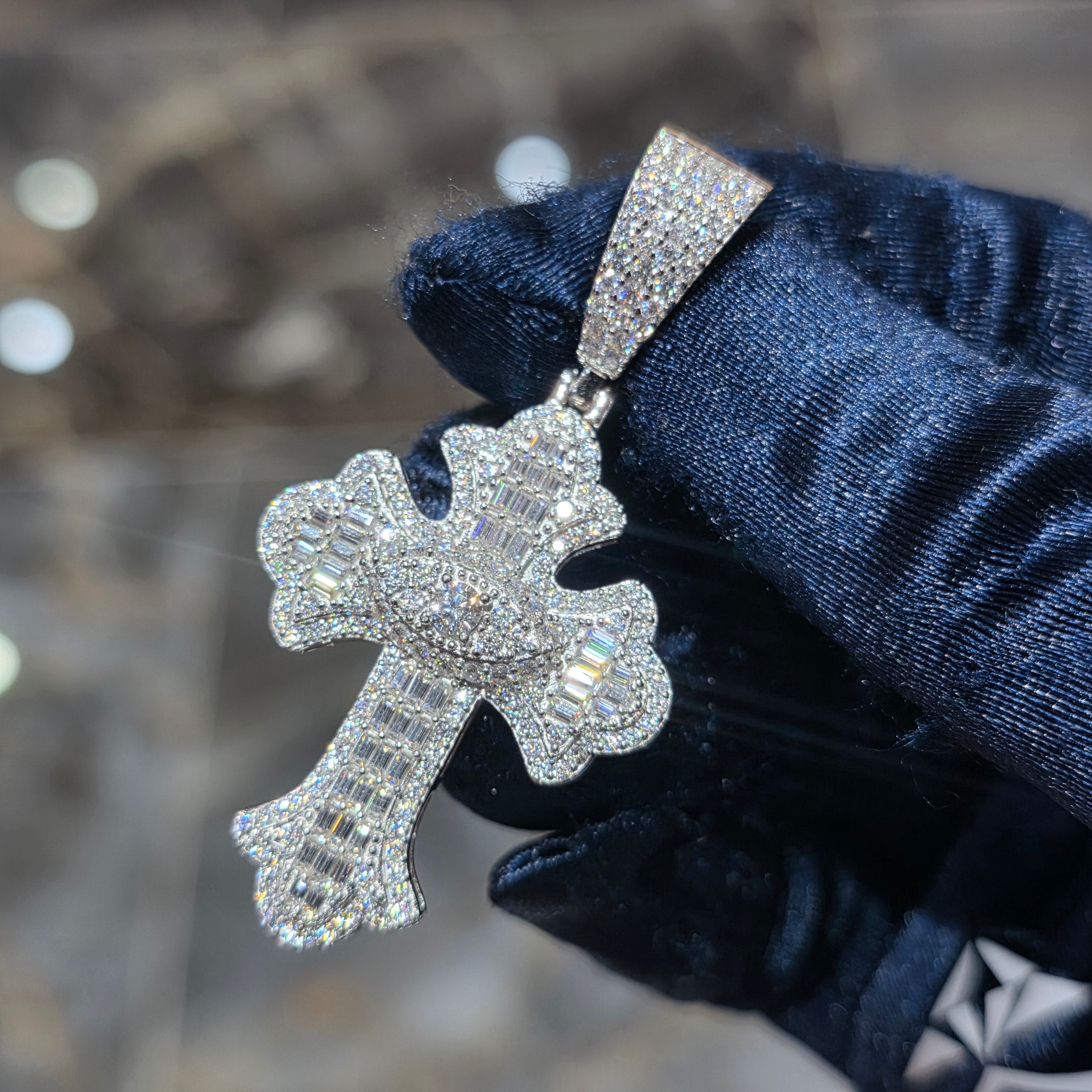 Moissanite Baguette Cross Pendant – 925 Sterling Silver | 2.69 CTW | Silver, Gold & Rose Gold