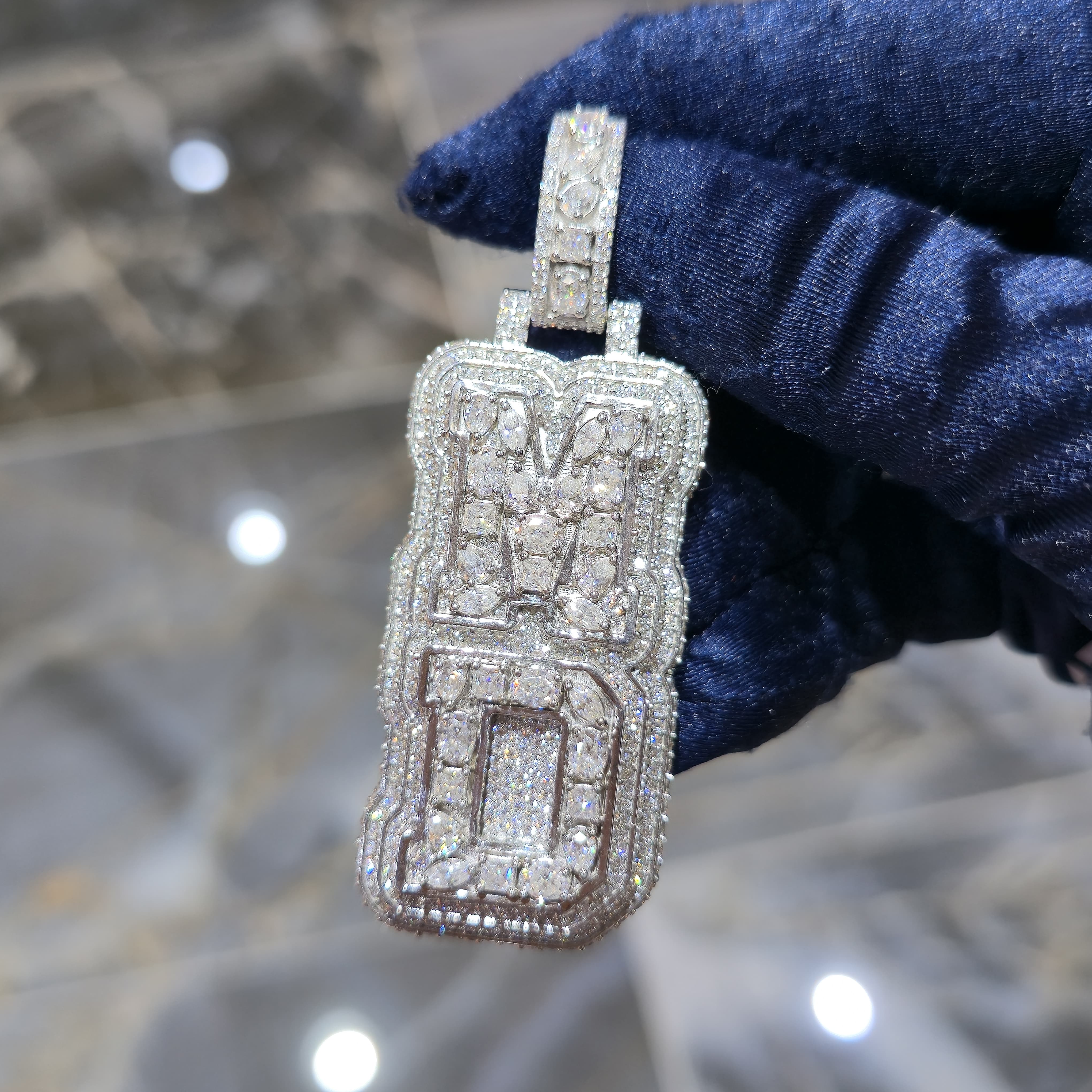 Custom 3-Layer Moissanite Pendant 1×2 Inch With 3mm Tennis Chain | 925 Sterling Silver | White Yellow & Rose Gold