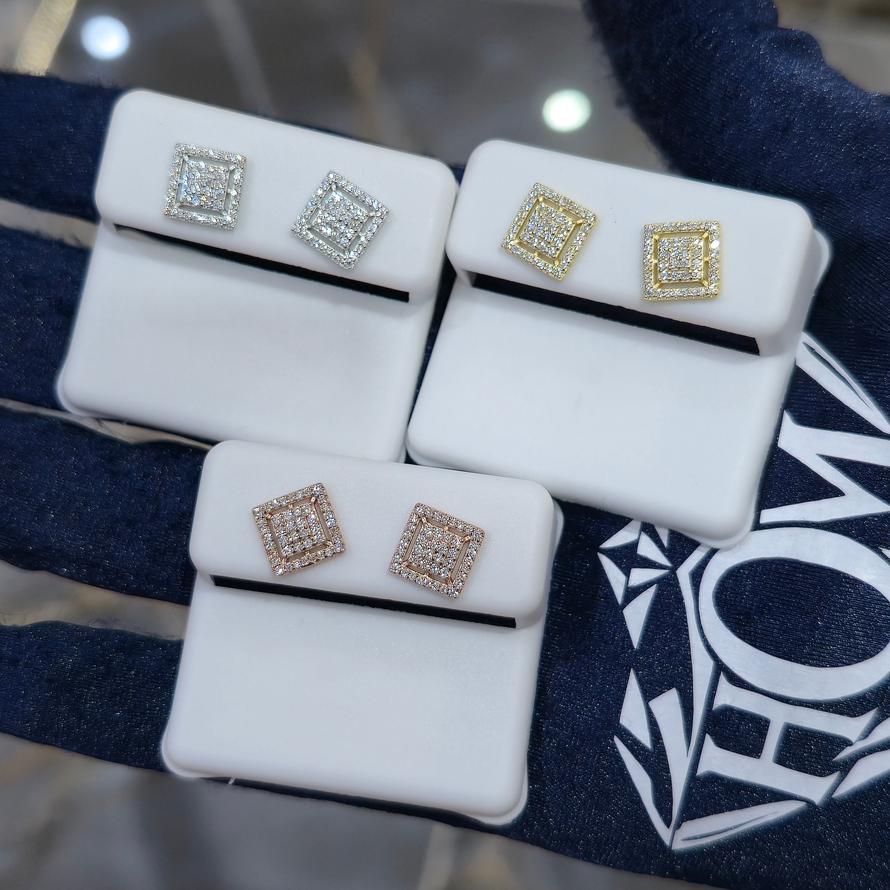 Sterling Silver Moissanite Square Halo Cluster Stud Earrings