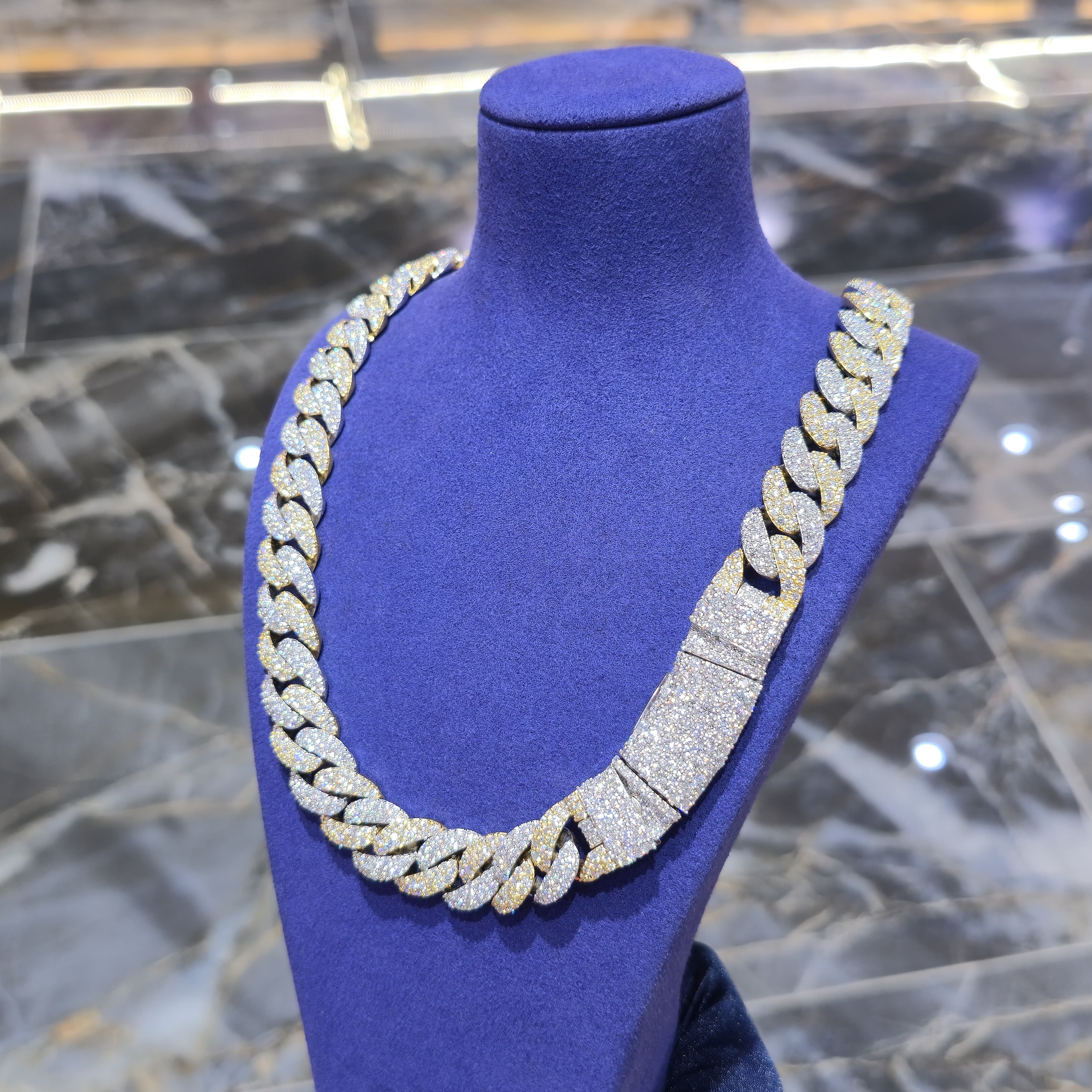Moissanite Two-Tone Cuban Link Chain | 14mm | Silver & Gold / Rose Gold & Silver