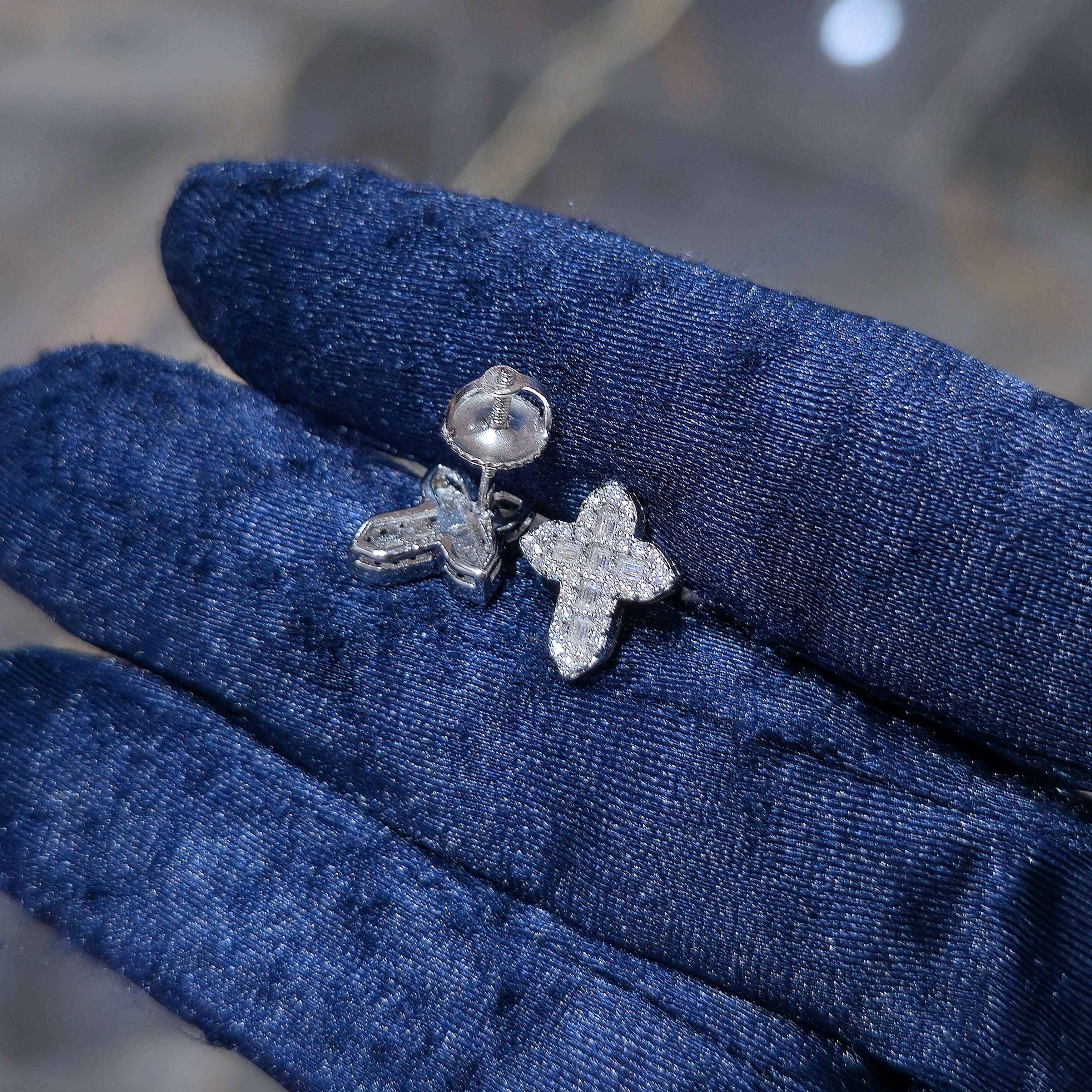 Sterling Silver Baguette & Round Cut Moissanite Cross Stud Earrings