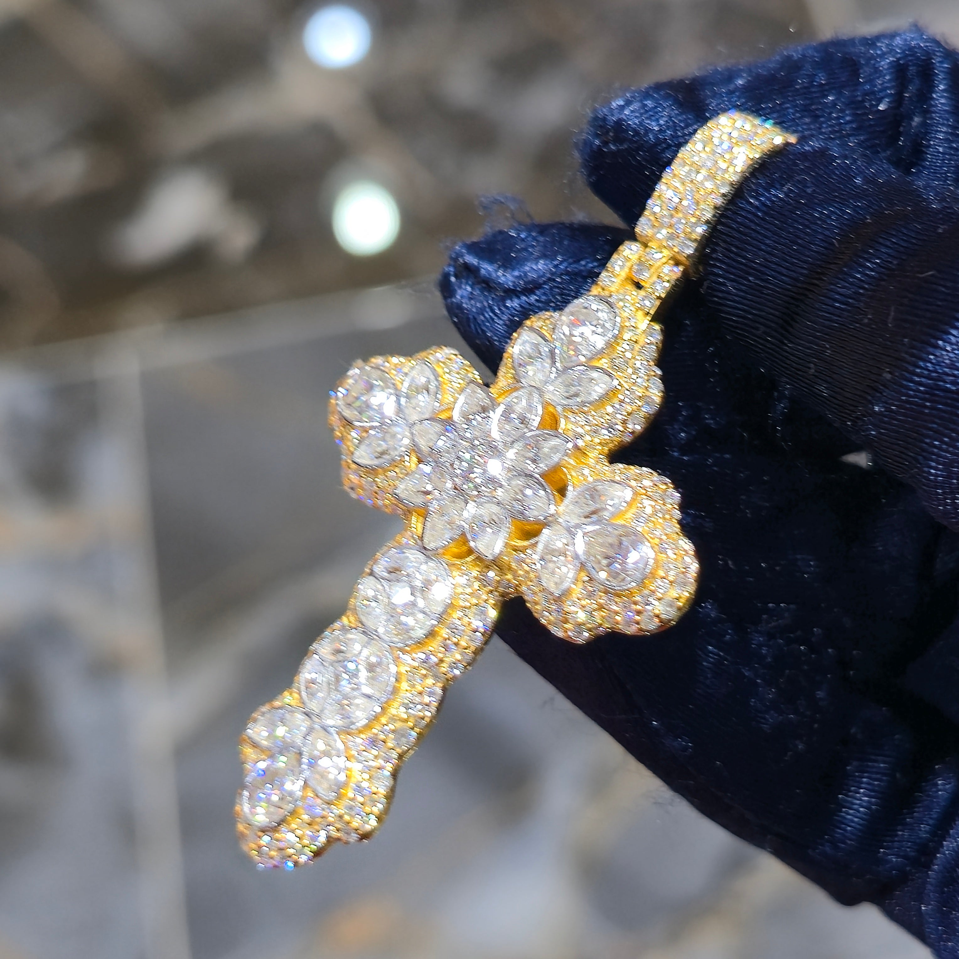 Mixed Cut Moissanite Cross Pendant – 925 Sterling Silver | Solid Back | 8.00 CTW | 2.5 Inch