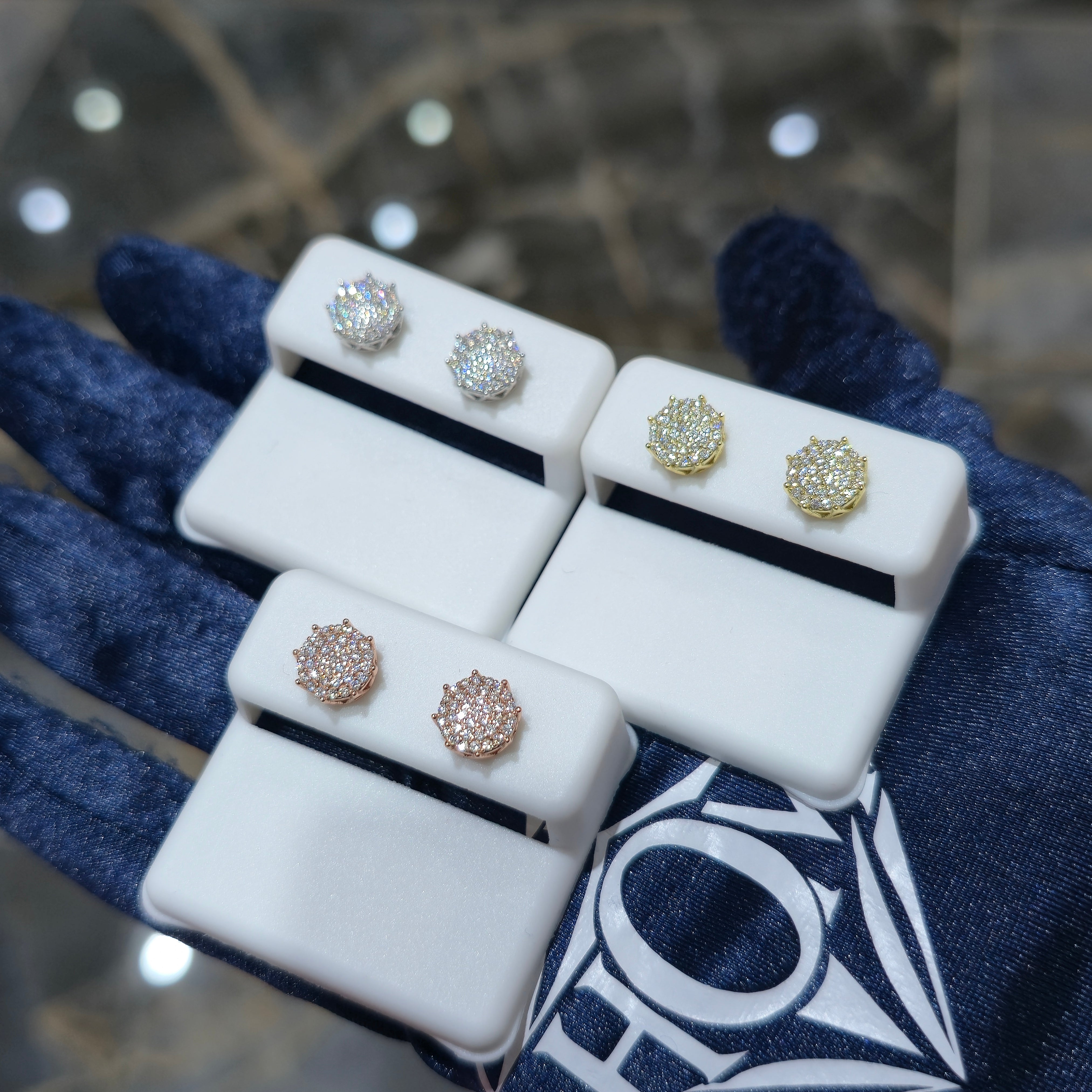 Honeycomb Moissanite Pavé Earrings - Silver