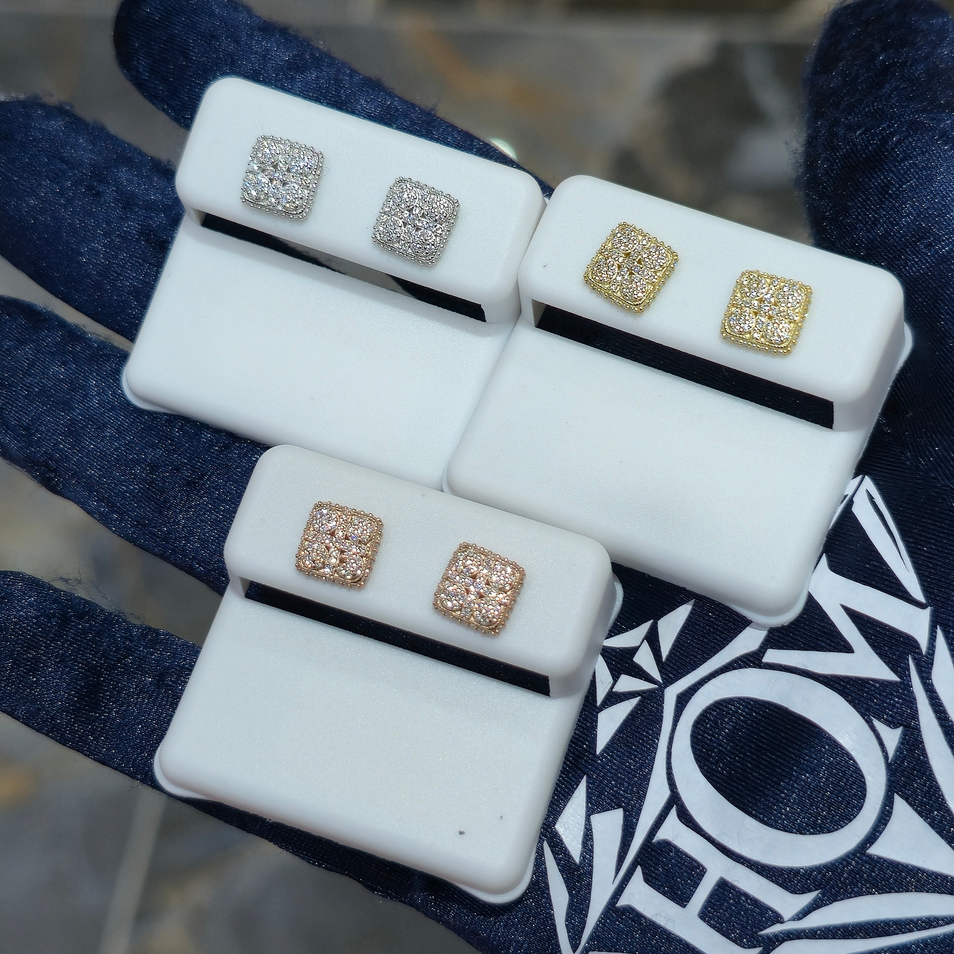 Sterling Silver Moissanite Cushion Cluster Stud Earrings