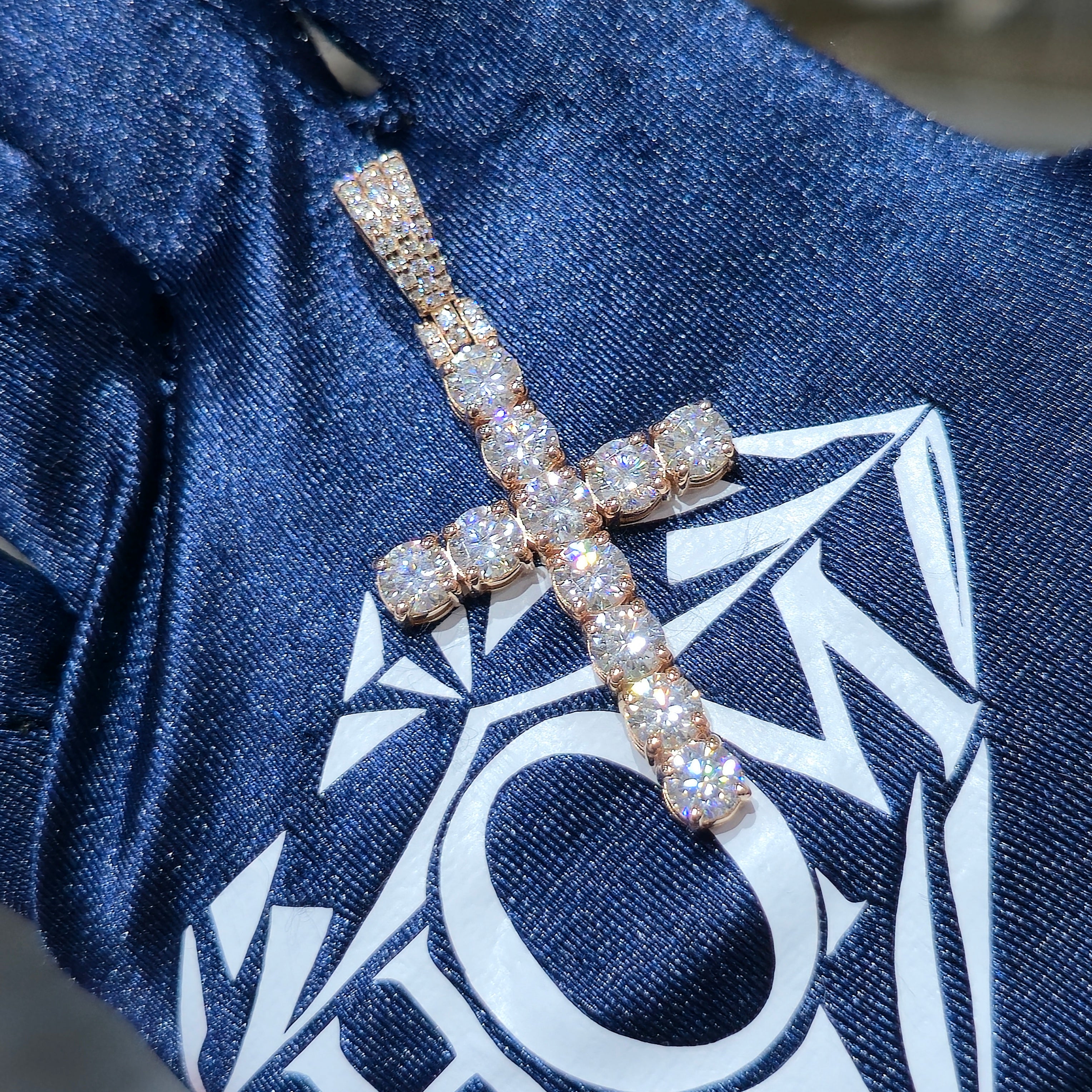 Moissanite Tennis Cross Pendant – 925 Sterling Silver | 3.45 CTW | Silver, Gold & Rose Gold