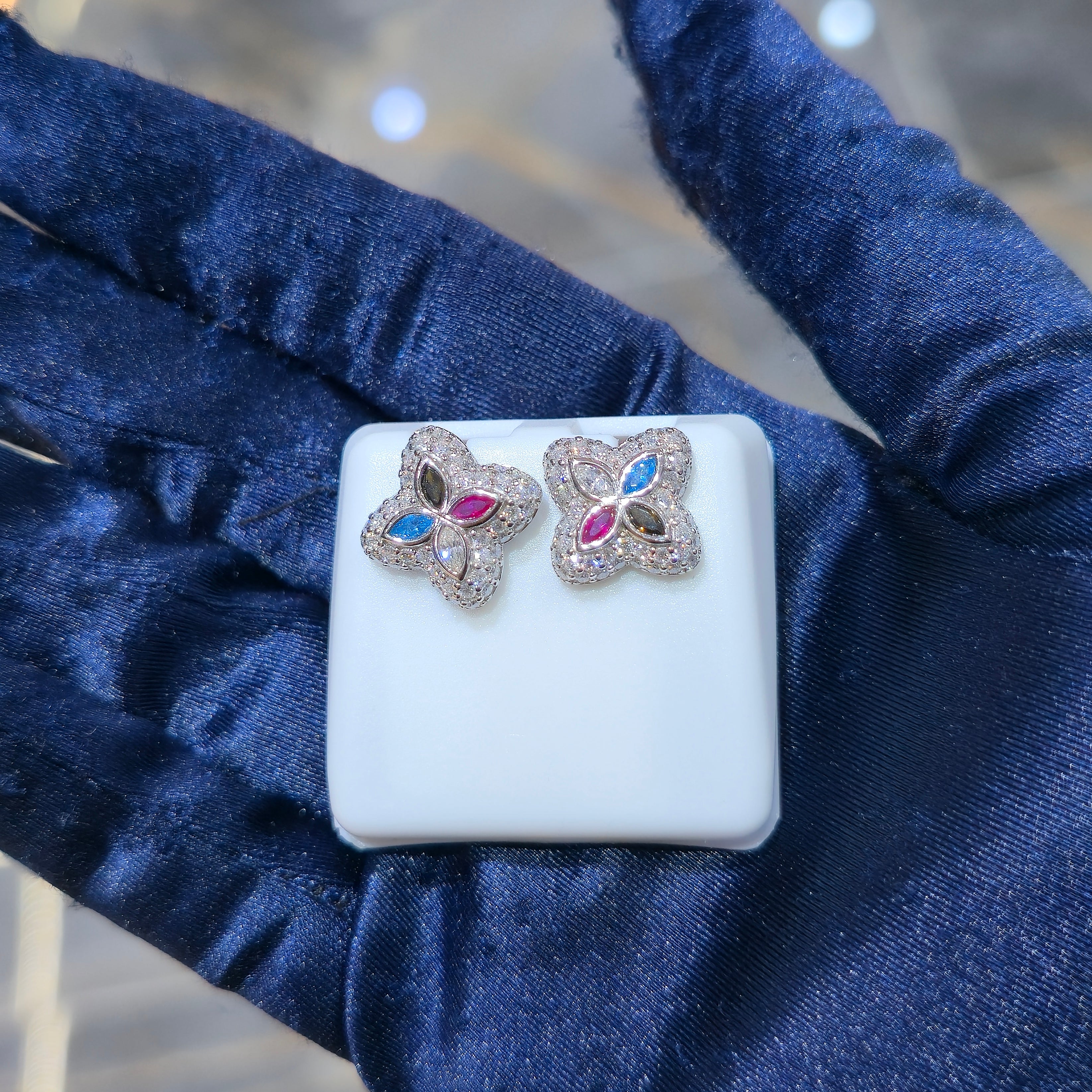 Sterling Silver Moissanite Four Leaf Marquise Cut Stud Earrings