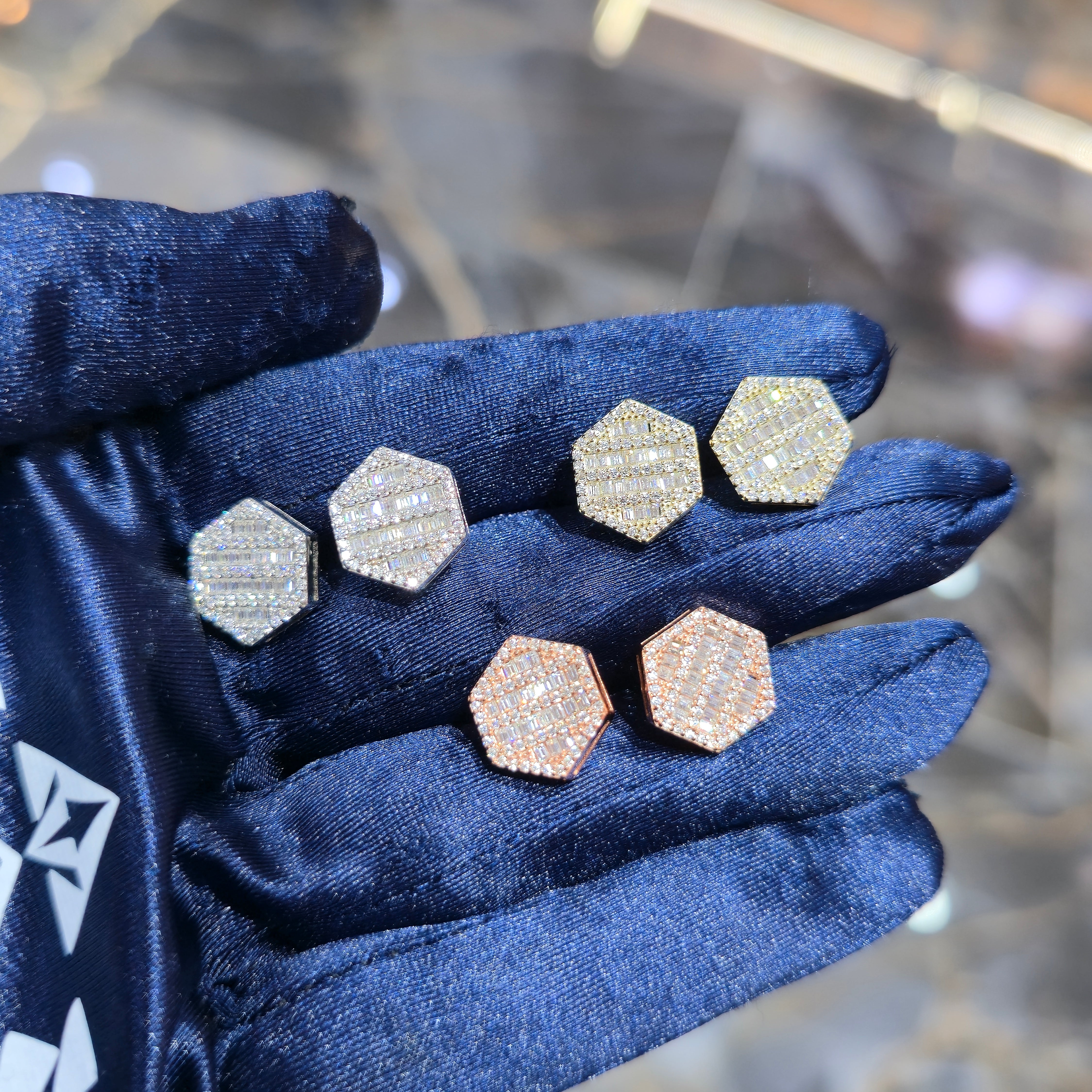 Sterling Silver Moissanite Hexagon Stud Earrings