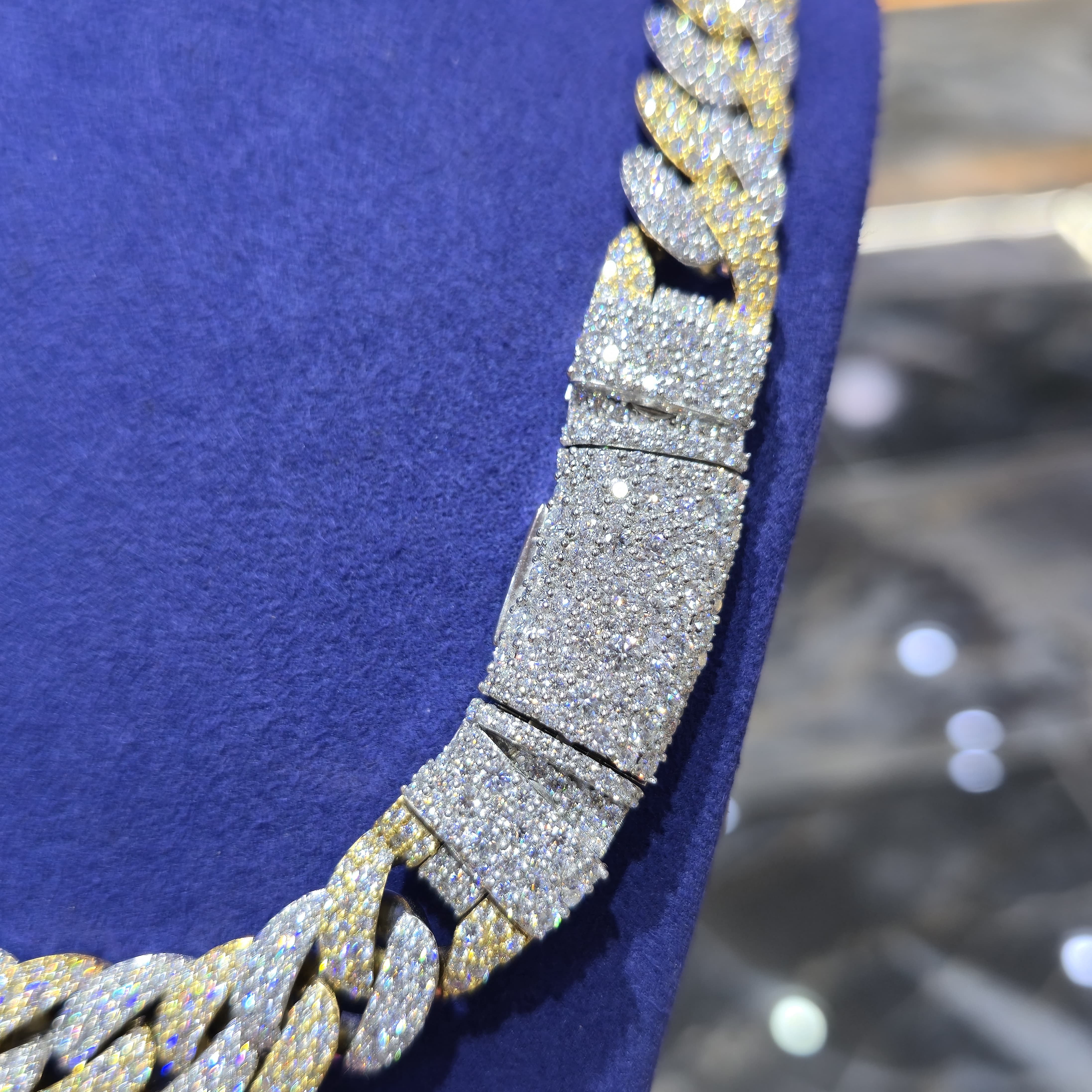 Moissanite Two-Tone Cuban Link Chain | 14mm | Silver & Gold / Rose Gold & Silver