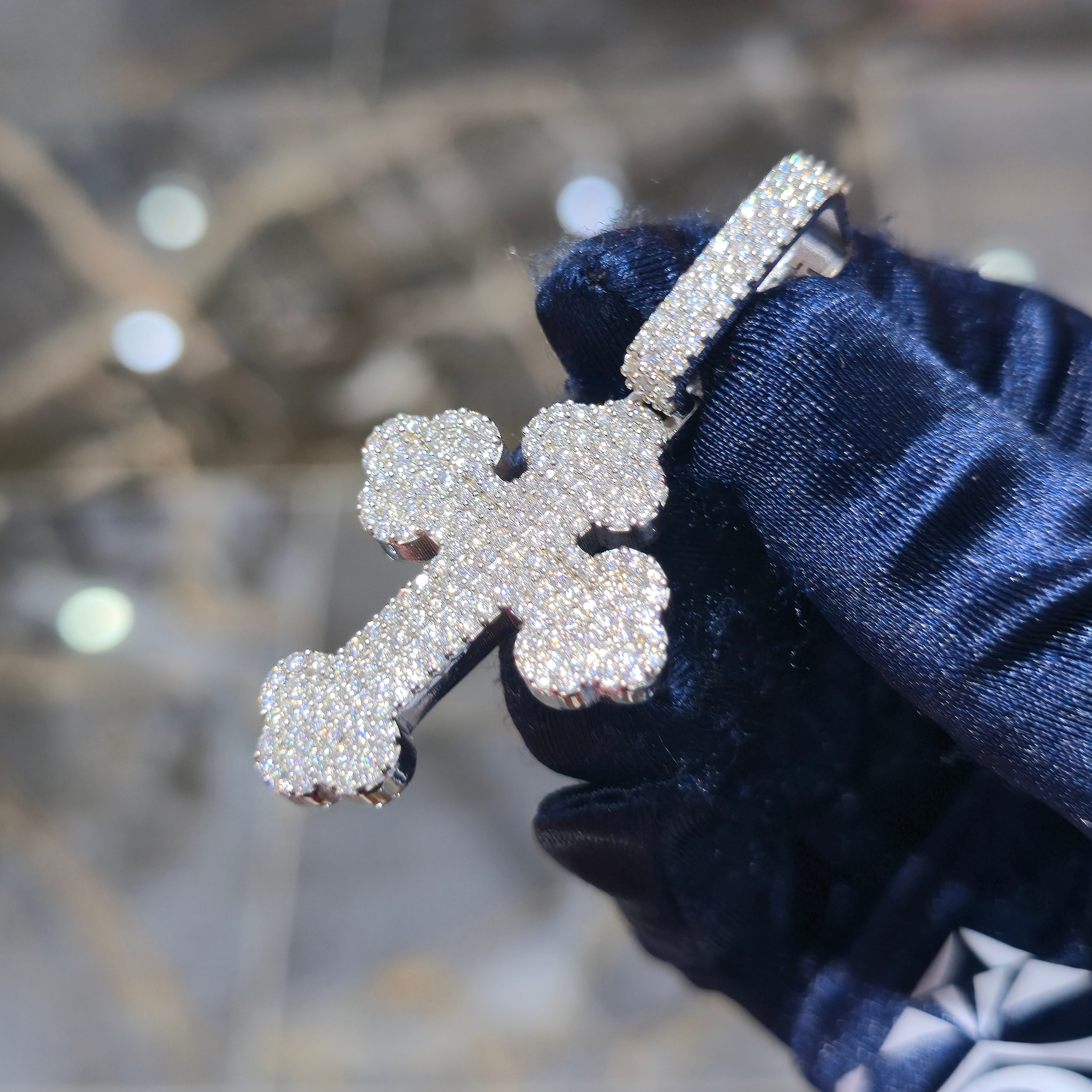 Moissanite Bottony Cross Pendant – 925 Sterling Silver | 2.11 CTW | Silver, Gold & Rose Gold