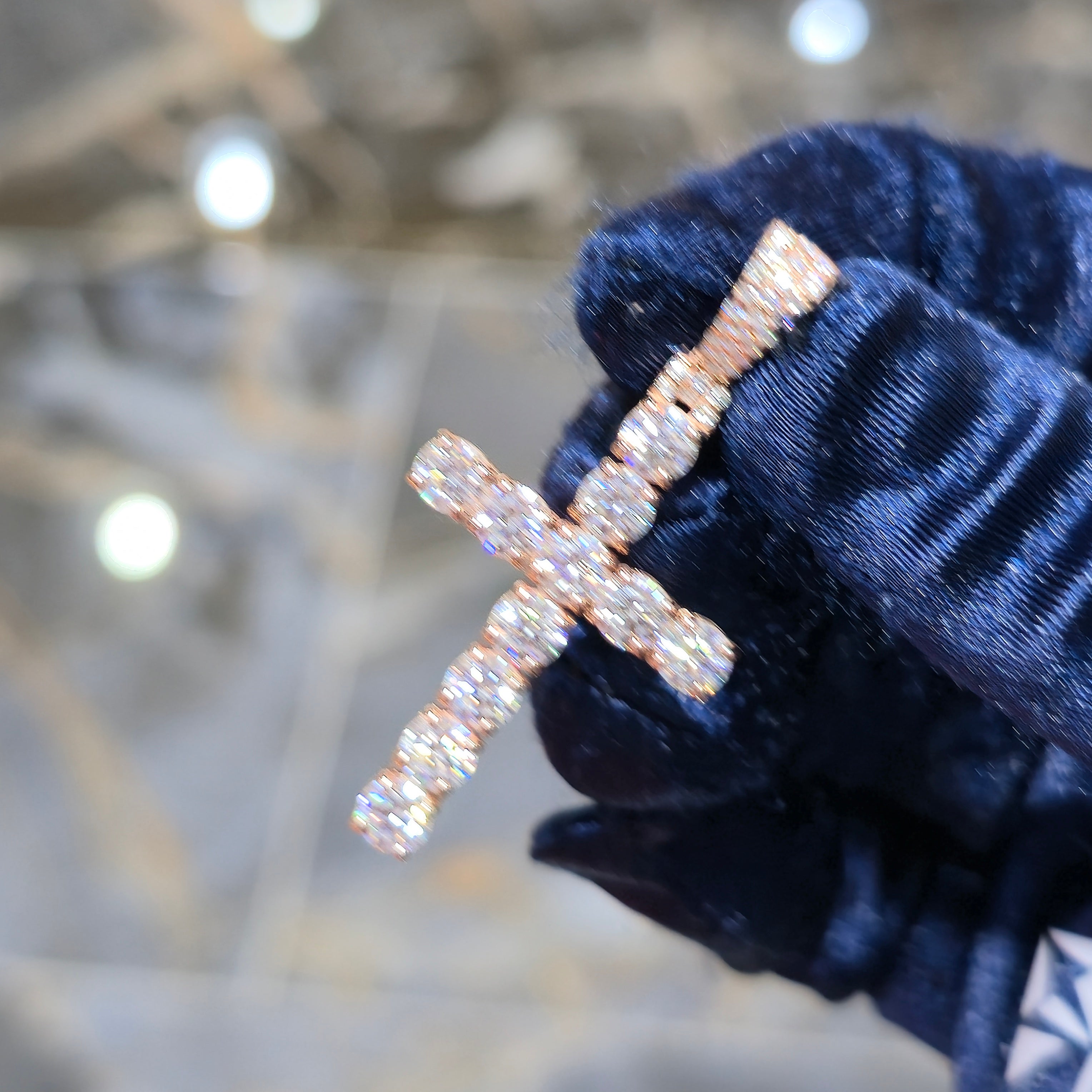Moissanite Tennis Cross Pendant – 925 Sterling Silver | 3.45 CTW | Silver, Gold & Rose Gold