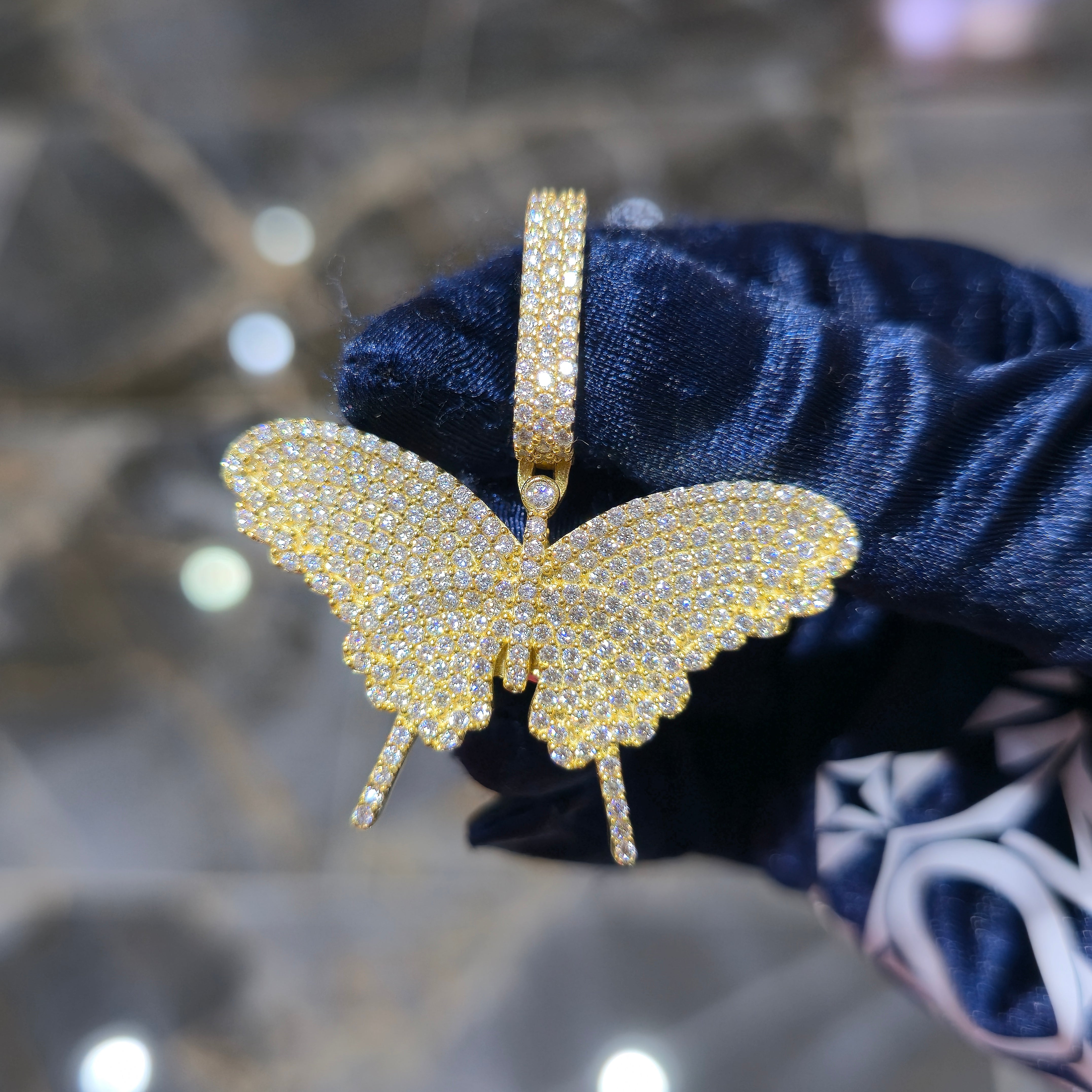 Moissanite Hip Hop Butterfly Pendant – 925 Sterling Silver | 2.97 CTW | Silver, Gold & Rose Gold