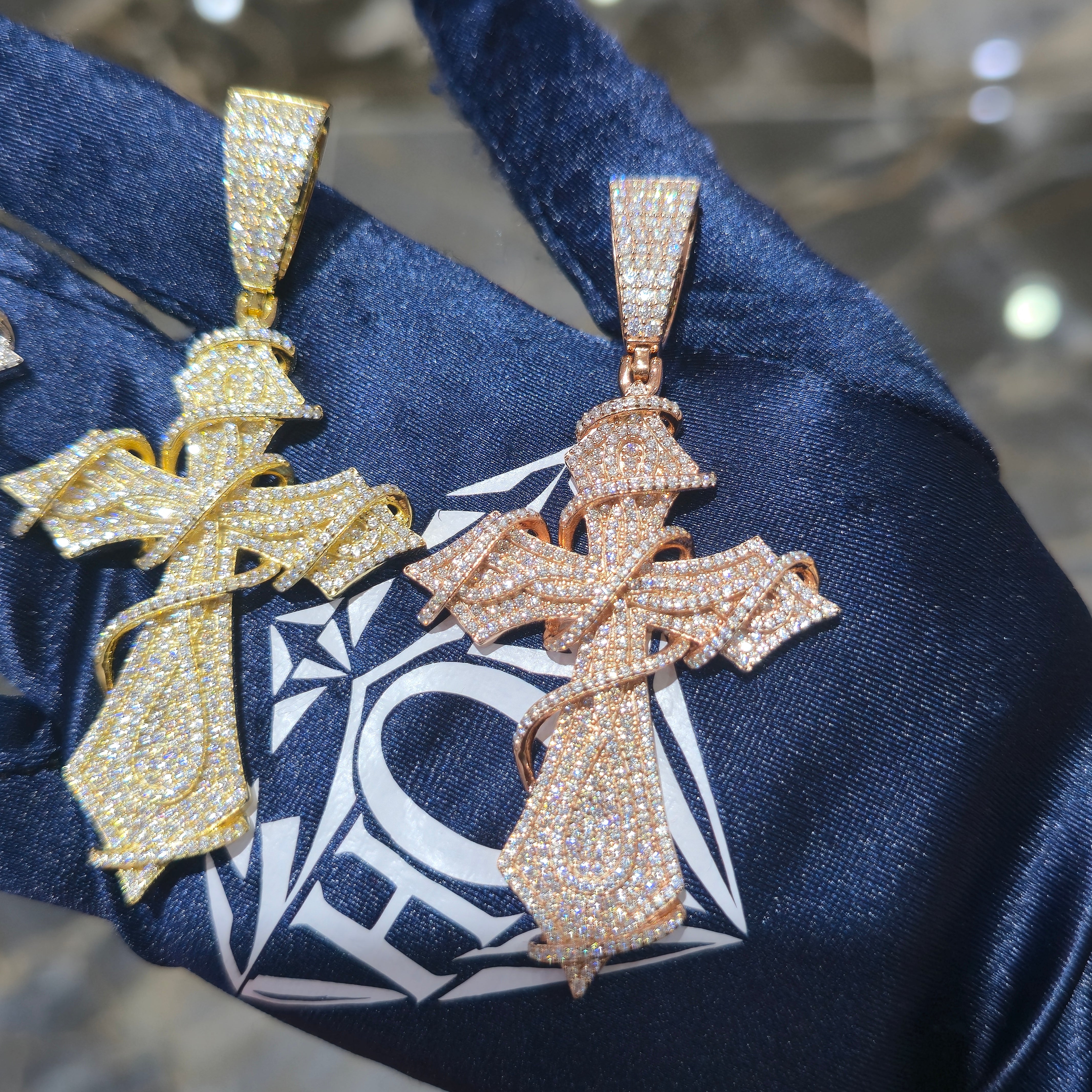 Moissanite Thorns Cross Pendant – 925 Sterling Silver | 3.50 CTW | Silver, Gold & Rose Gold