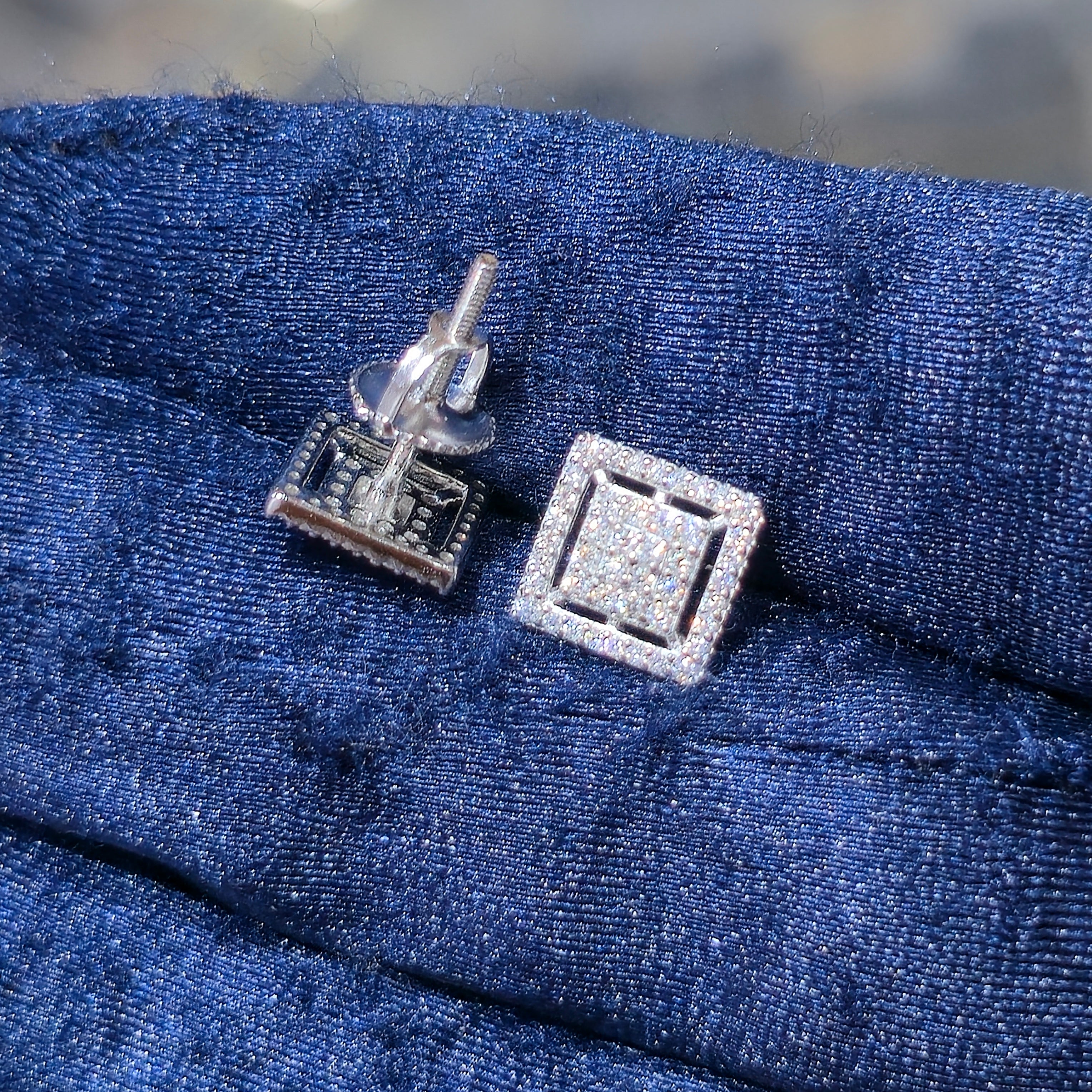 Sterling Silver Moissanite Square Halo Cluster Stud Earrings