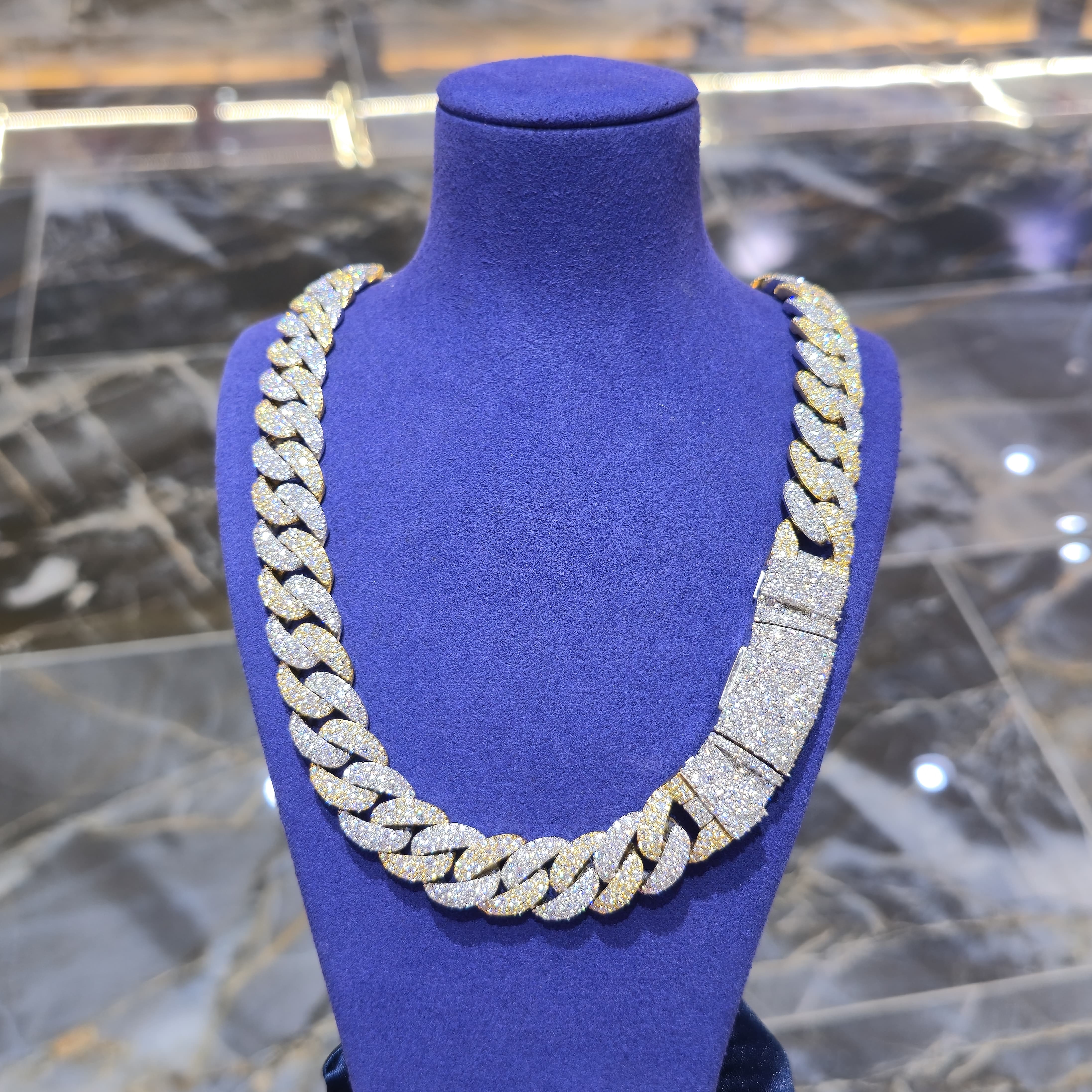 Moissanite Two-Tone Cuban Link Chain | 14mm | Silver & Gold / Rose Gold & Silver