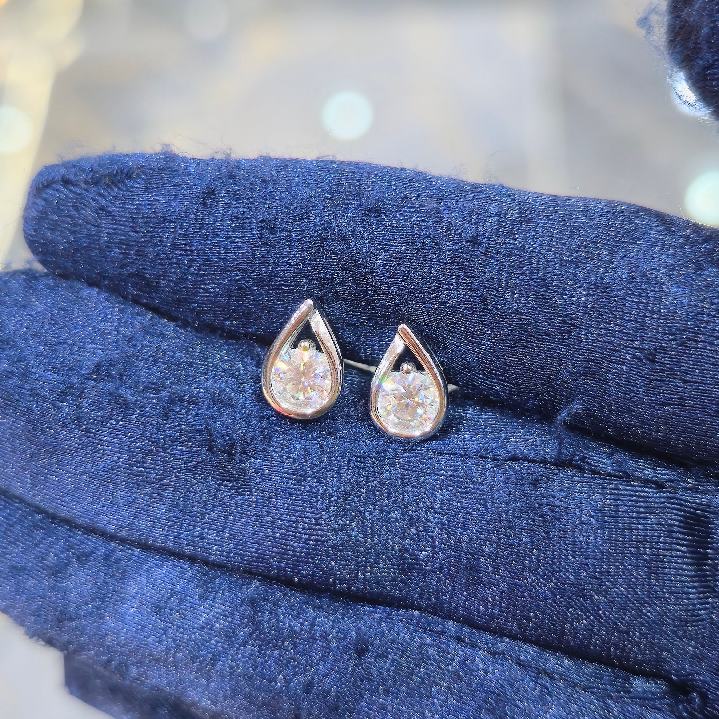 Teardrop Moissanite Earrings - Silver