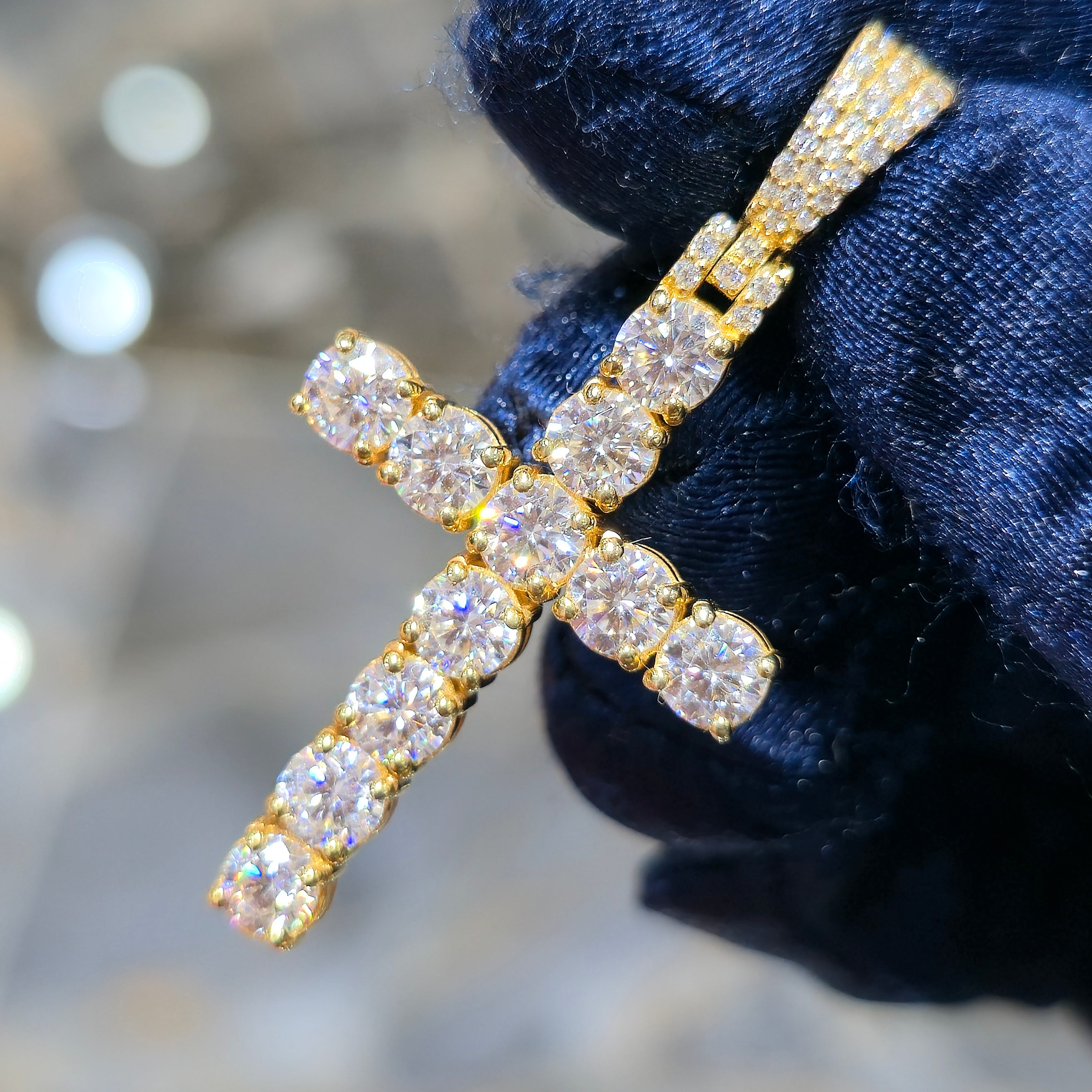 Moissanite Tennis Cross Pendant – 925 Sterling Silver | 3.45 CTW | Silver, Gold & Rose Gold