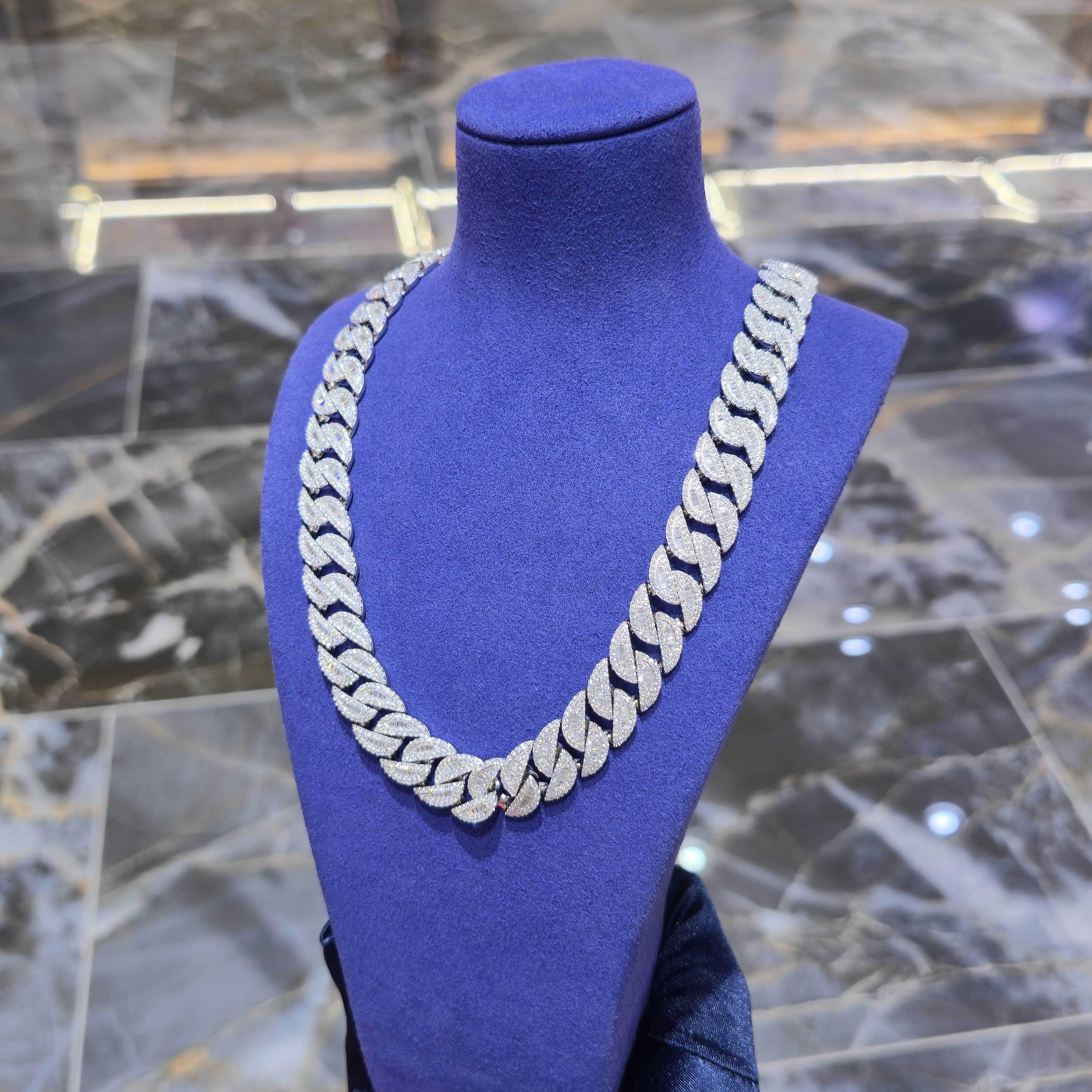 Moissanite Miami Cuban Baguette Link Chain | 14mm | Silver, Gold & Rose Gold