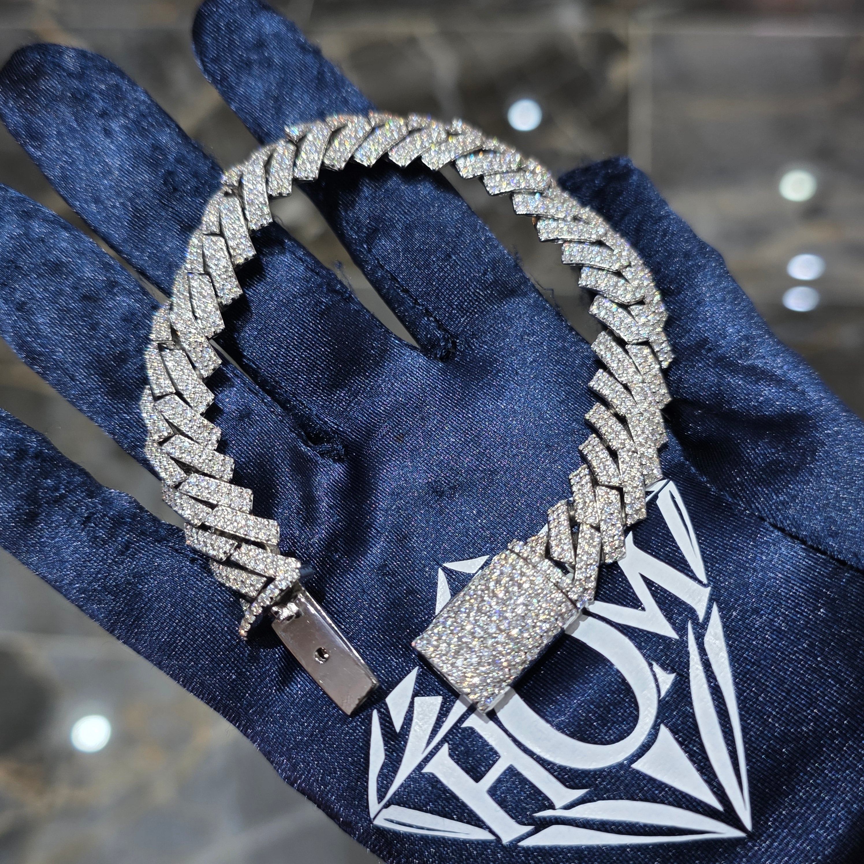 Moissanite Spiked Cuban Link Bracelet – 925 Sterling Silver | 12MM
