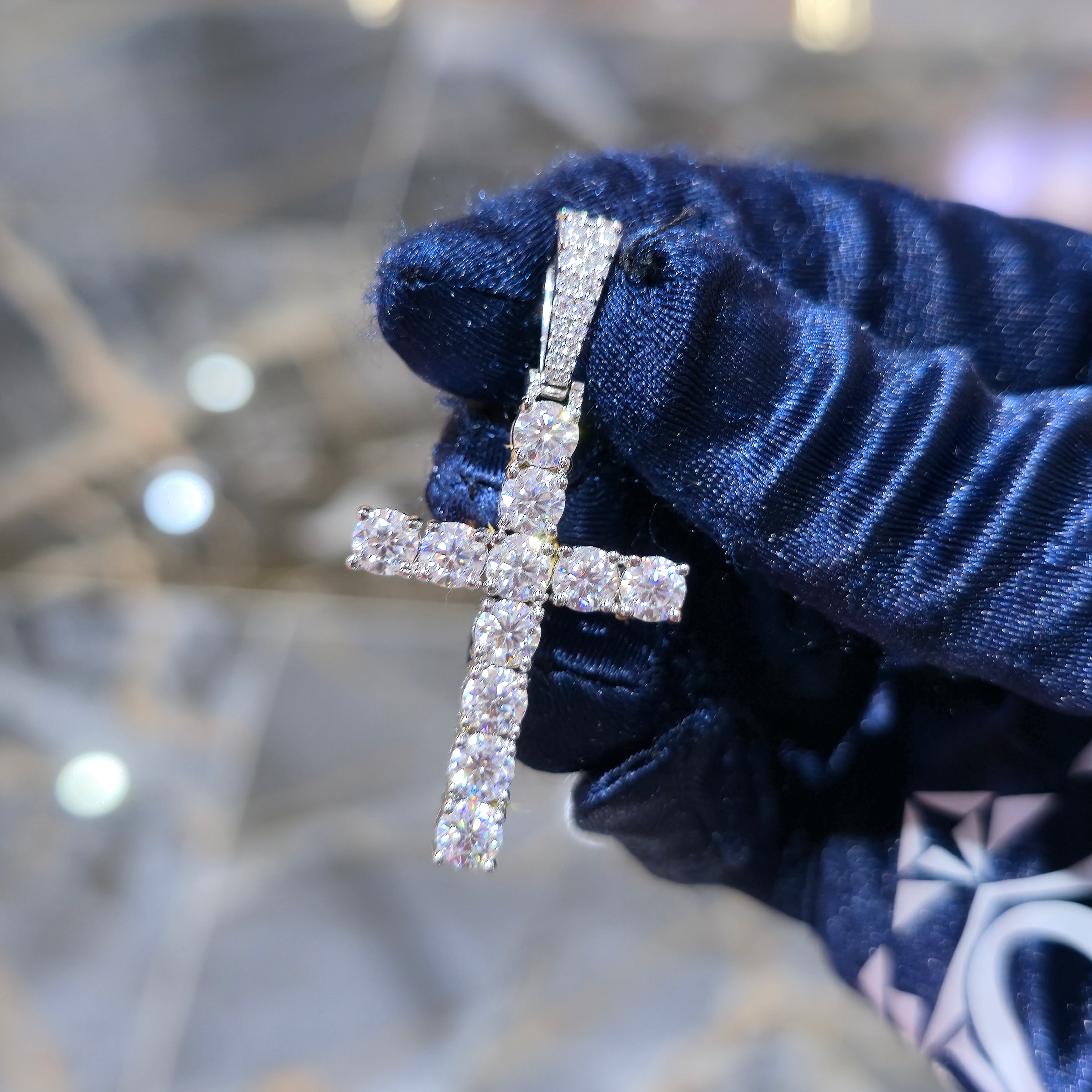 Moissanite Tennis Cross Pendant – 925 Sterling Silver | 3.45 CTW | Silver, Gold & Rose Gold