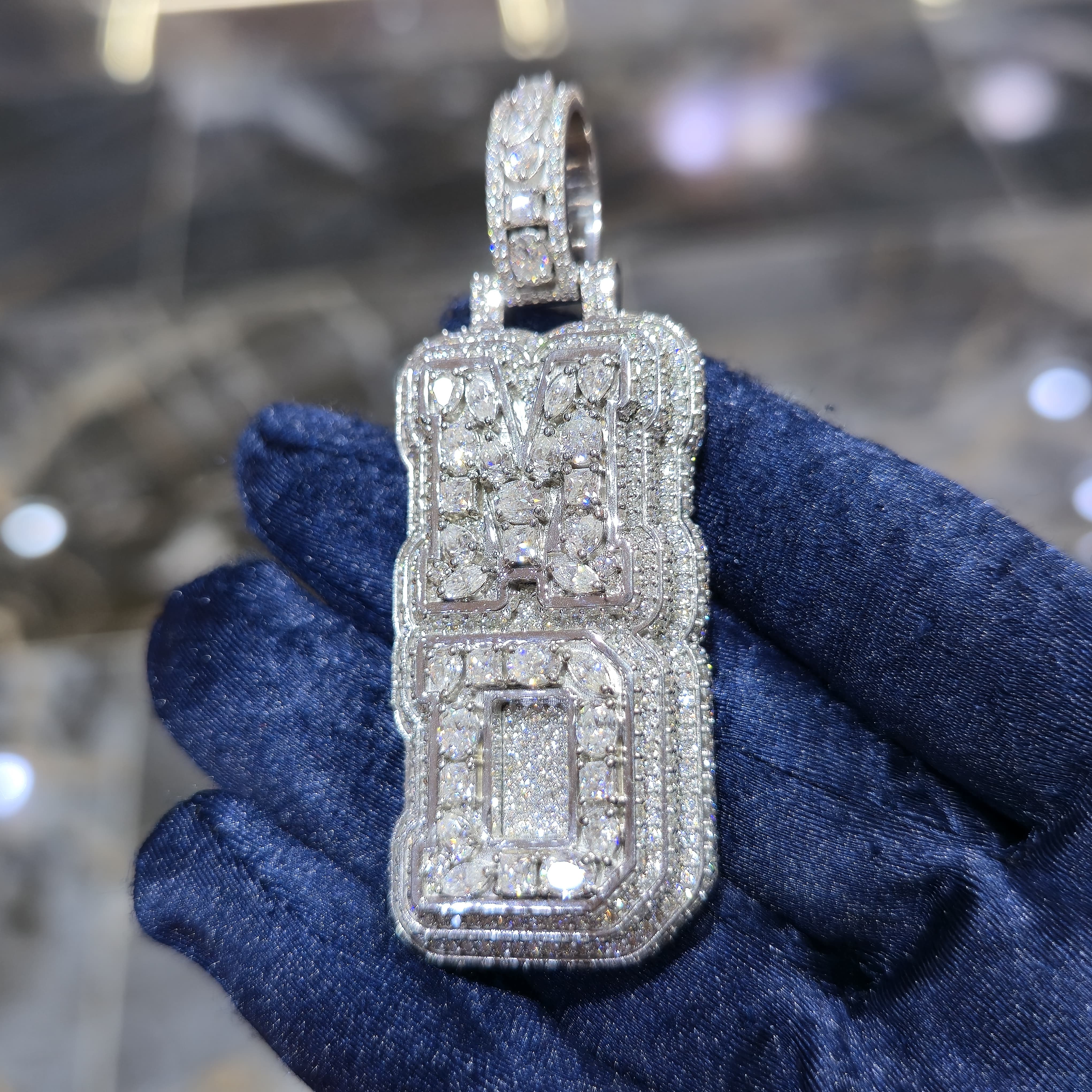 Custom 3-Layer Moissanite Pendant 1×2 Inch With 3mm Tennis Chain | 925 Sterling Silver | White Yellow & Rose Gold