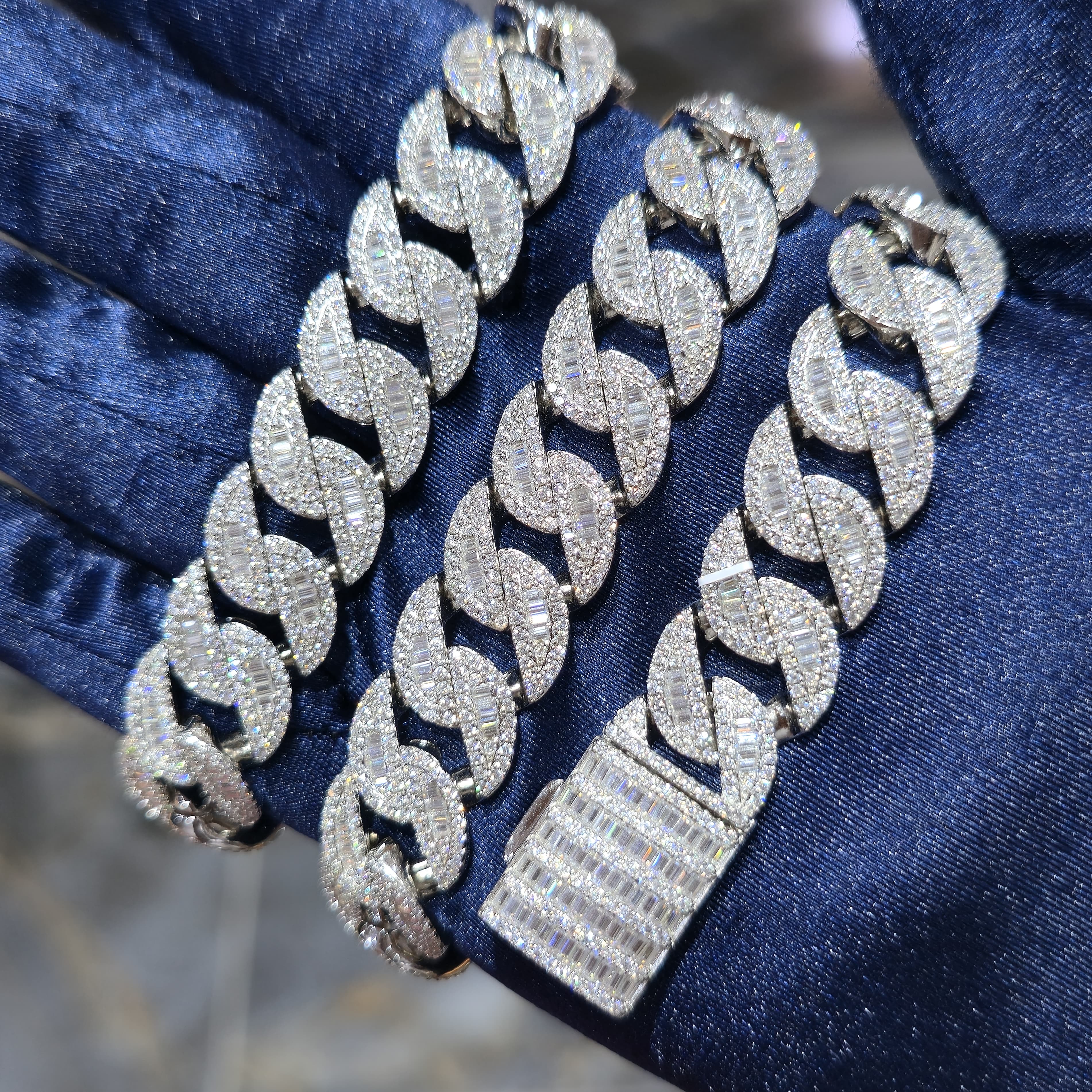 Moissanite Miami Cuban Baguette Link Chain | 14mm | Silver, Gold & Rose Gold