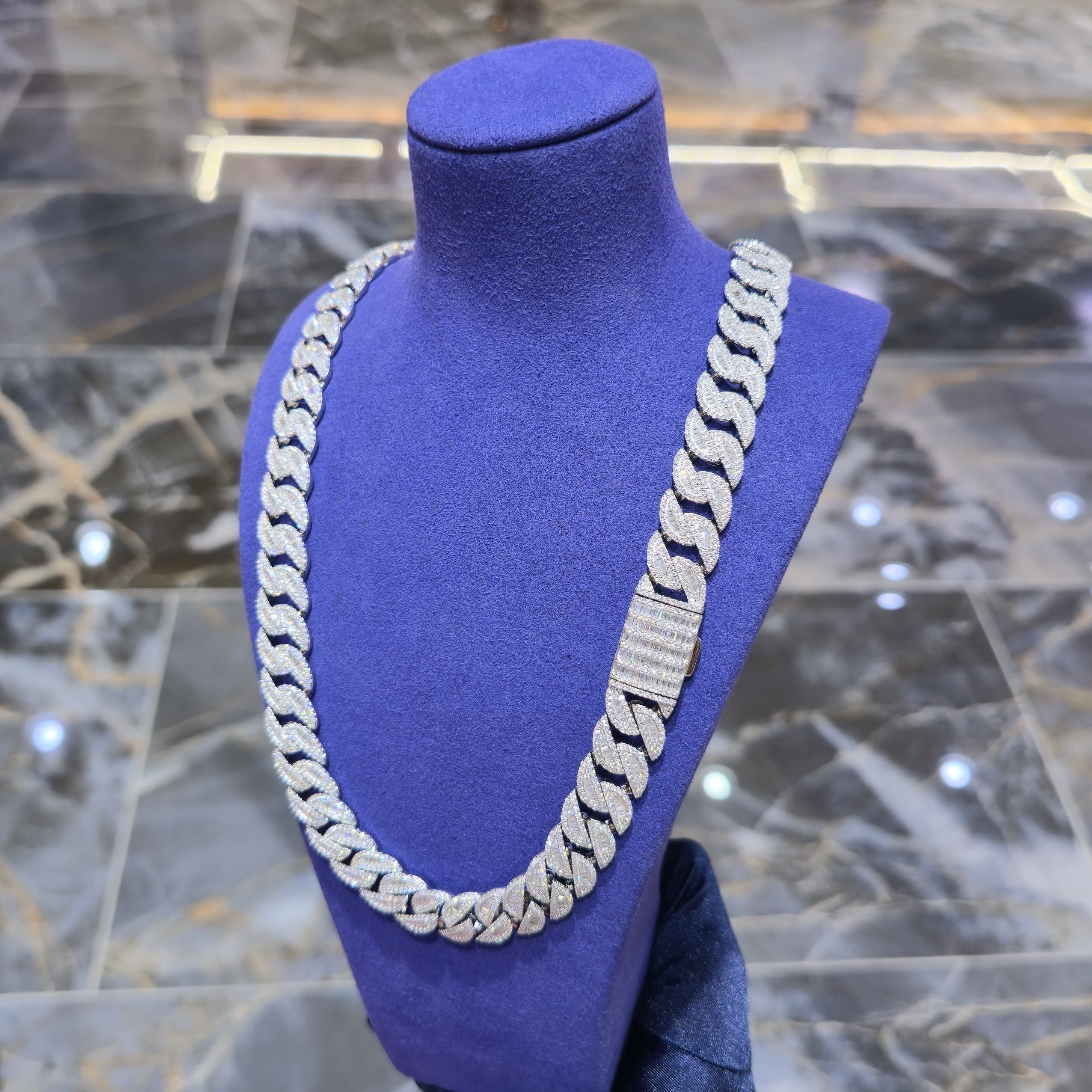 Moissanite Miami Cuban Baguette Link Chain | 14mm | Silver, Gold & Rose Gold