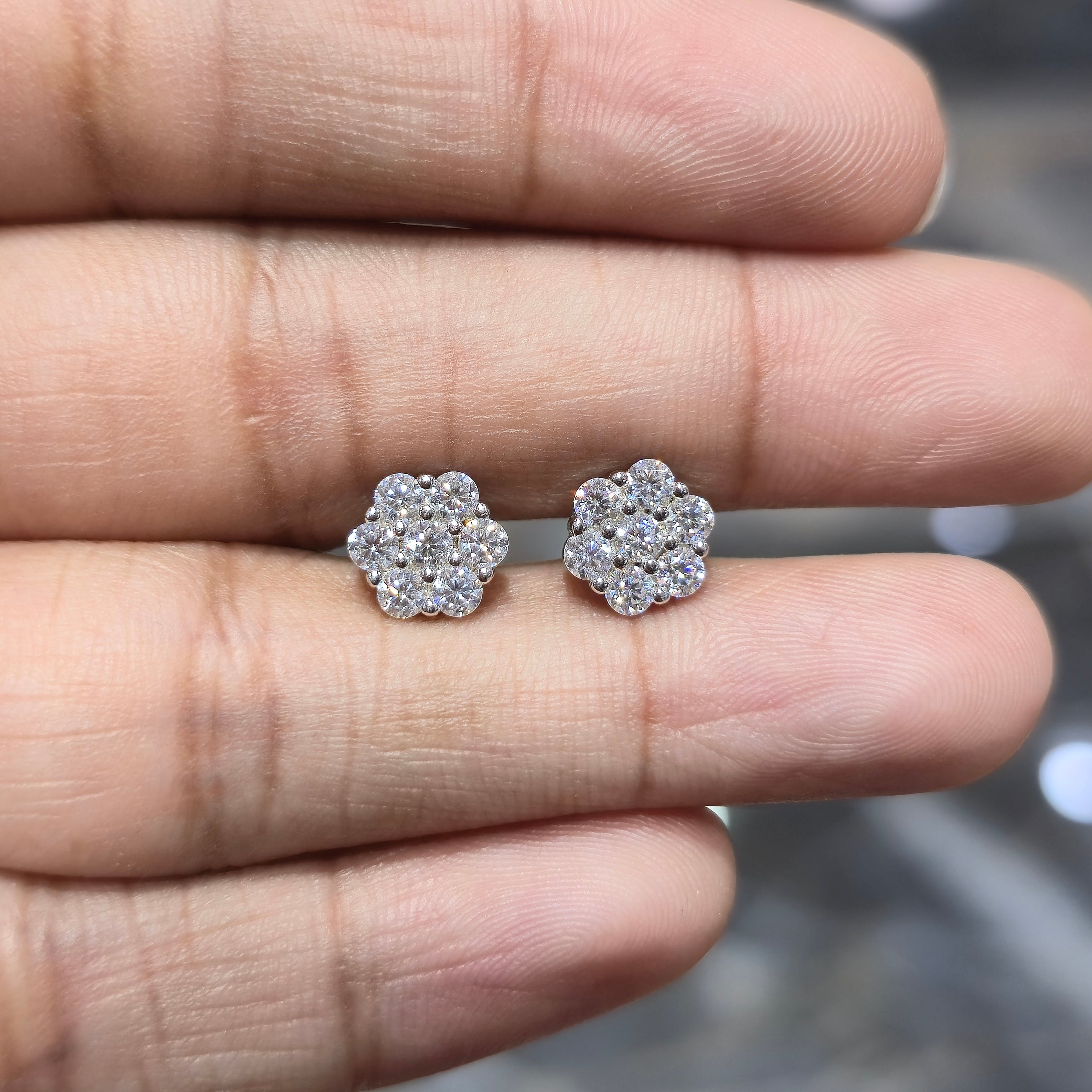 925 Silver Moissanite Flower Earrings 8MM