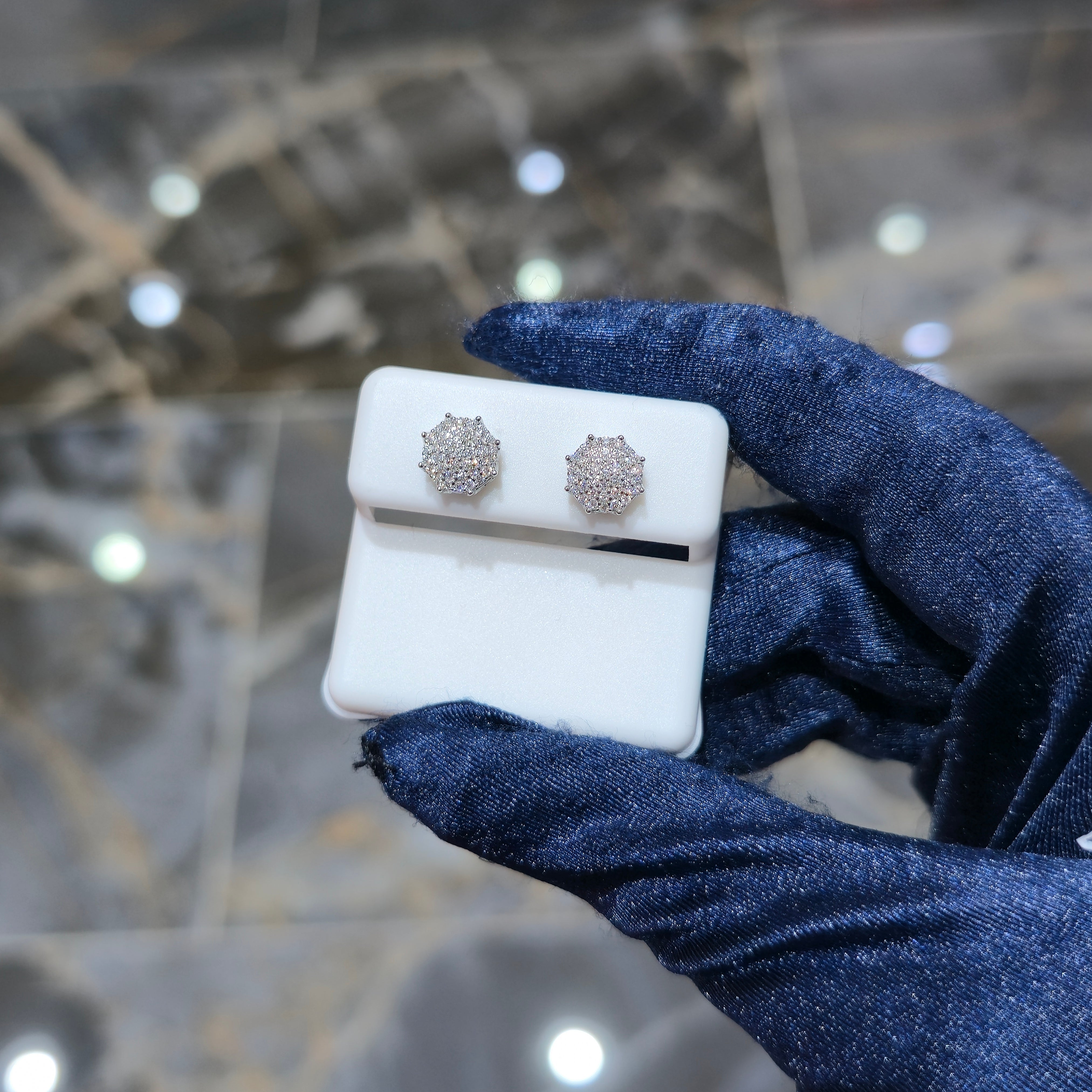 Honeycomb Moissanite Pavé Earrings - Silver