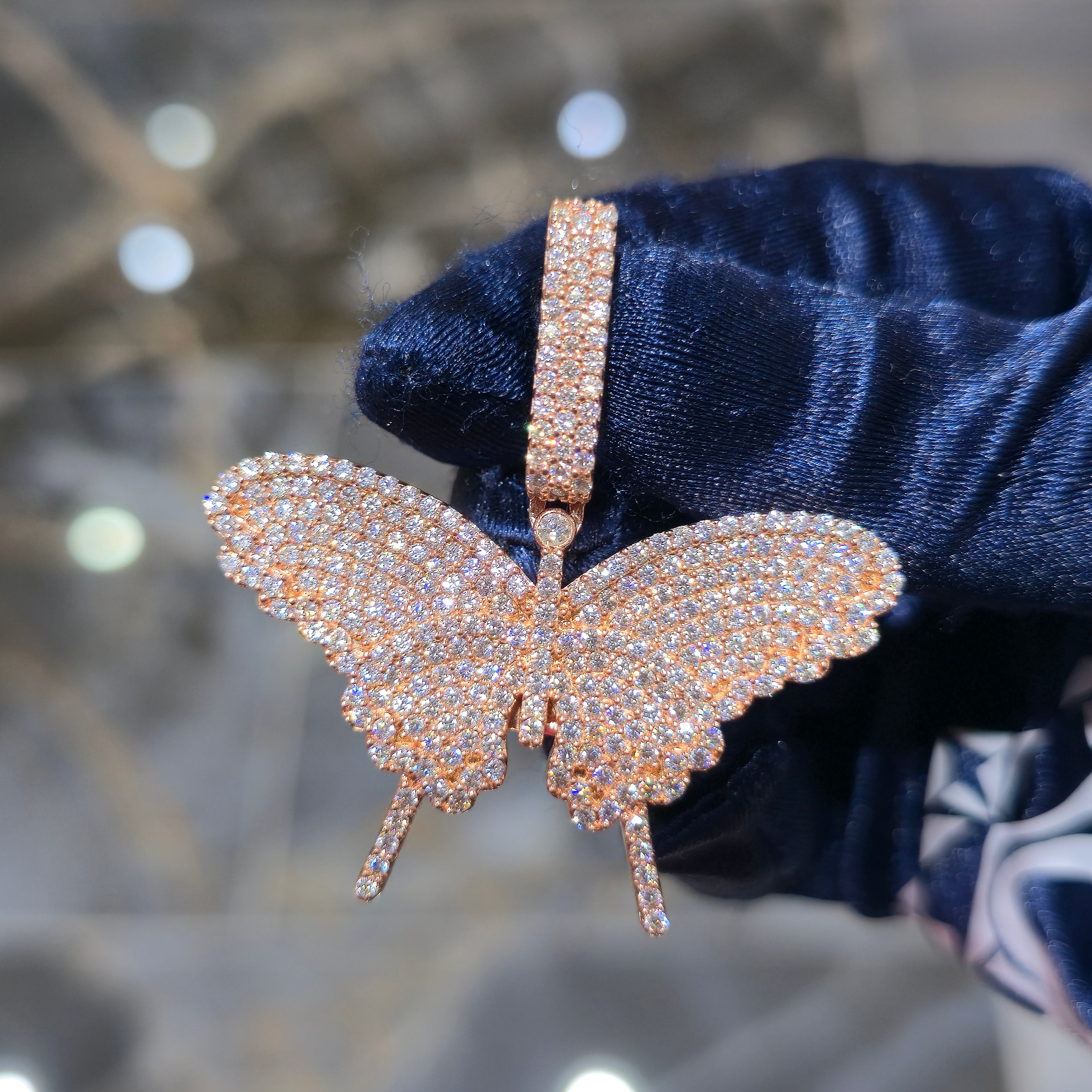Moissanite Hip Hop Butterfly Pendant – 925 Sterling Silver | 2.97 CTW | Silver, Gold & Rose Gold