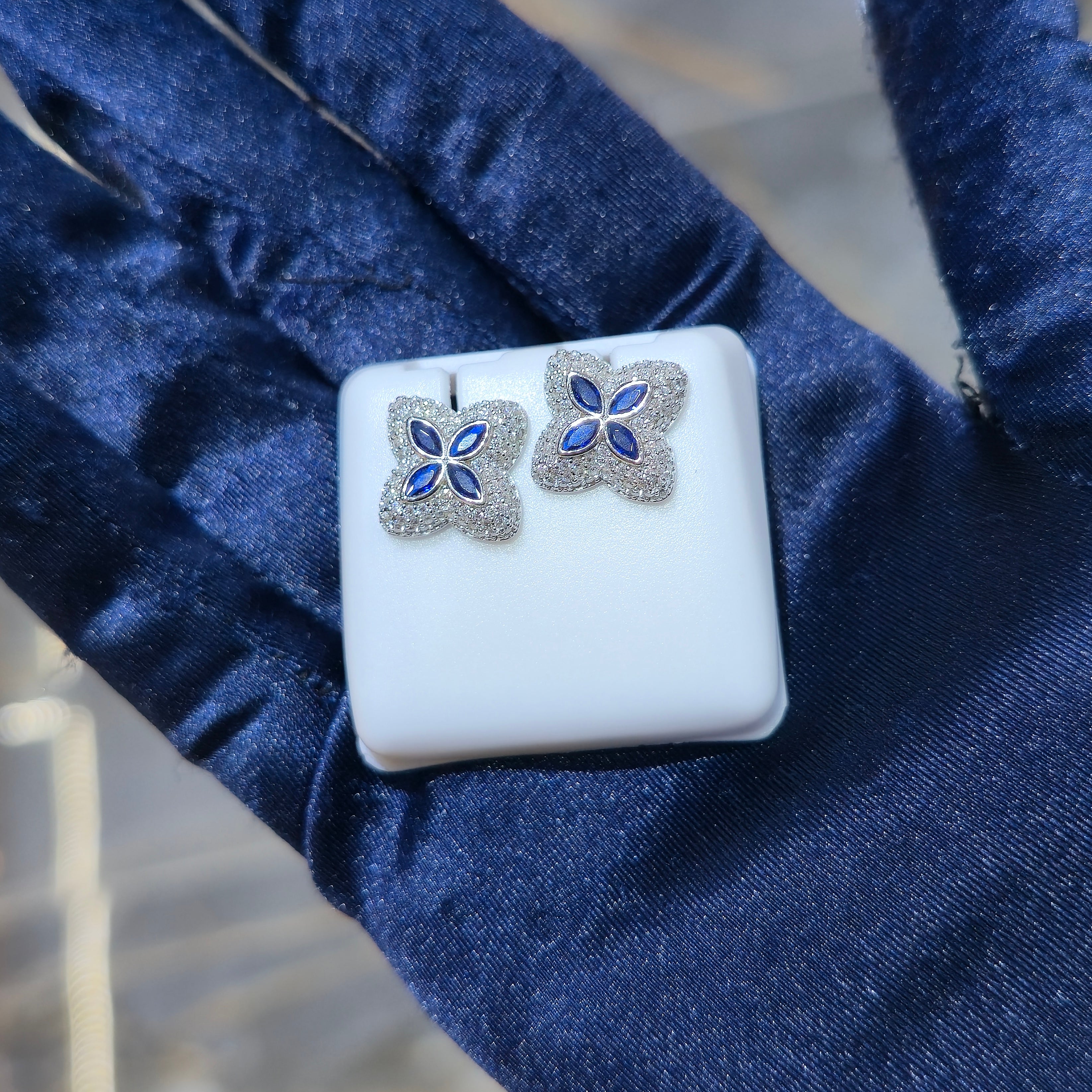 Sterling Silver Moissanite Four Leaf Marquise Cut Stud Earrings