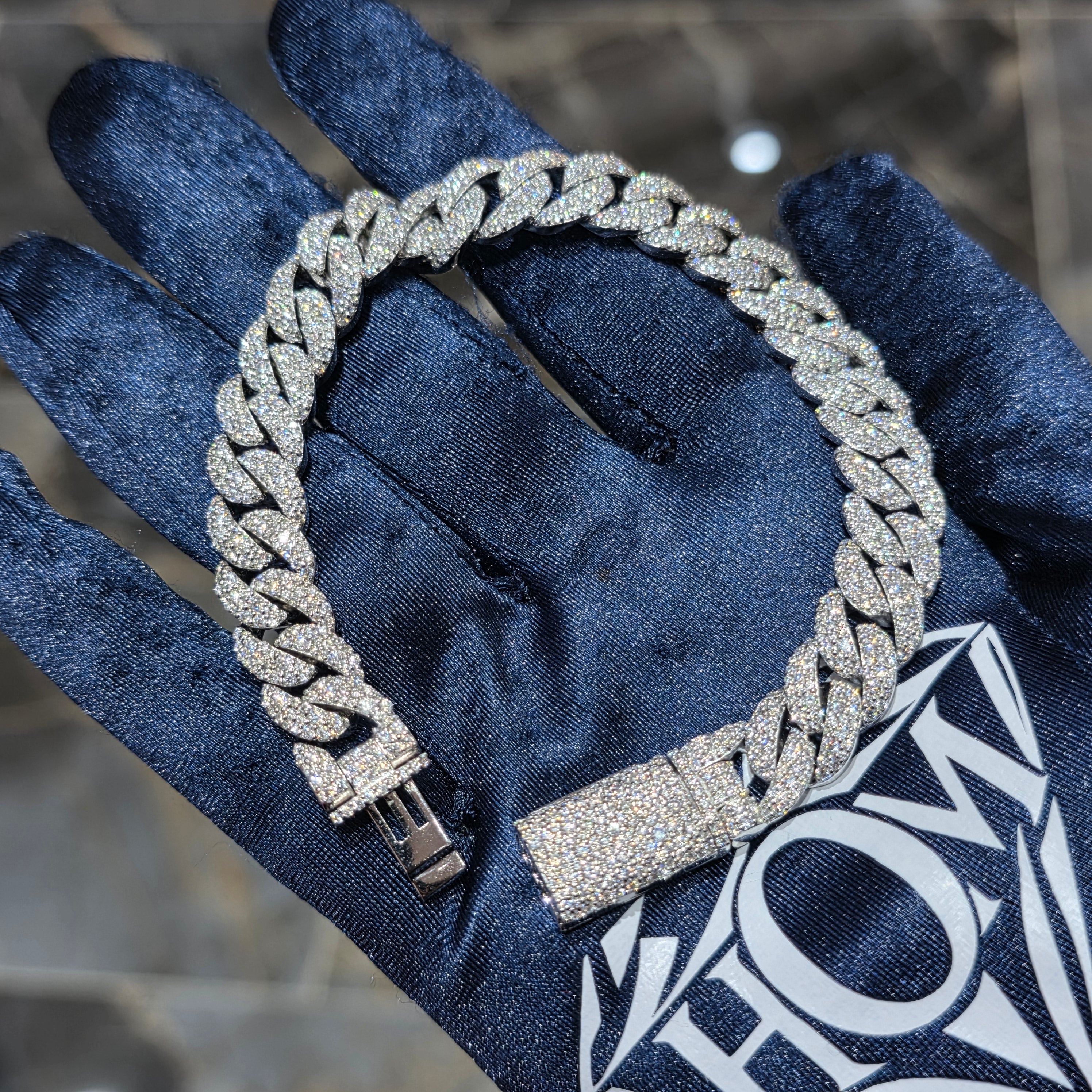 Moissanite Mosaic Setting Cuban Link Bracelet – 925 Sterling Silver | 10MM
