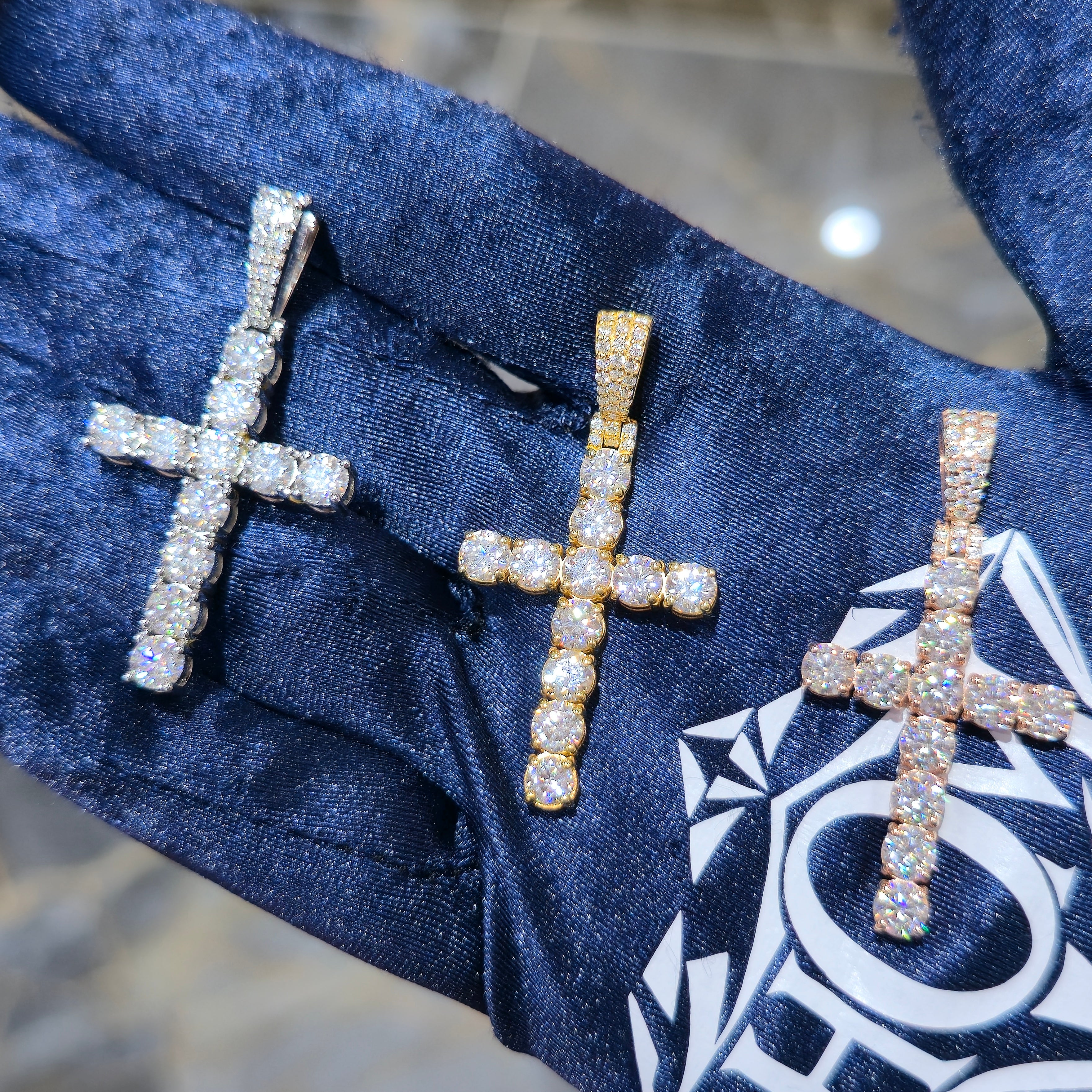 Moissanite Tennis Cross Pendant – 925 Sterling Silver | 3.45 CTW | Silver, Gold & Rose Gold