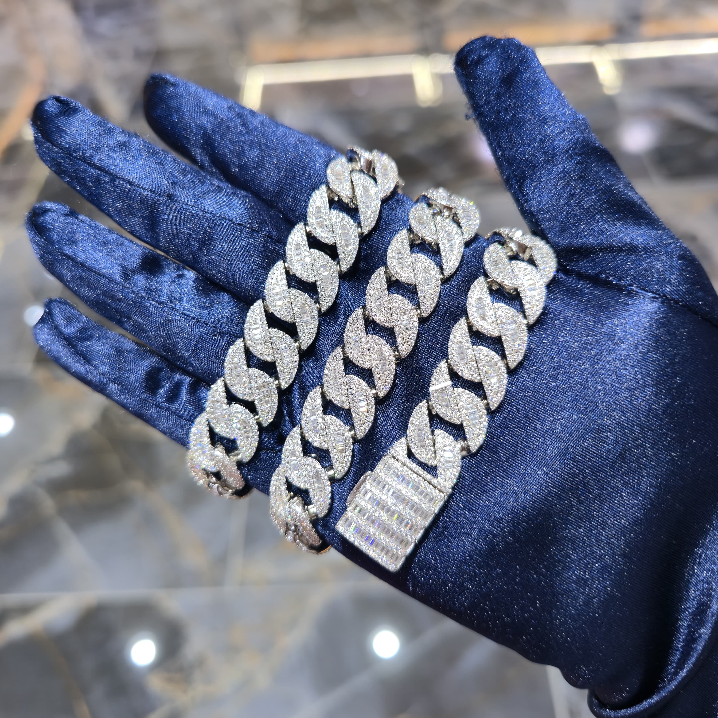 Moissanite Miami Cuban Baguette Link Chain | 14mm | Silver, Gold & Rose Gold