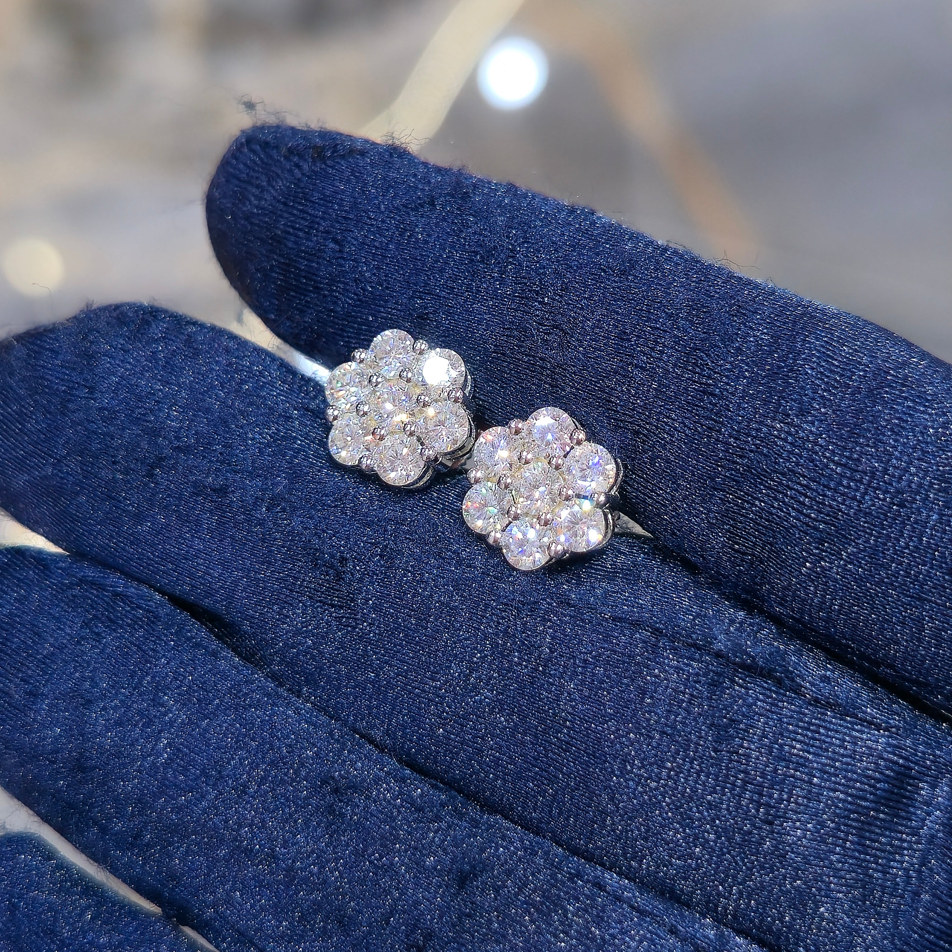 Sterling Silver Moissanite Flower Stud Earrings
